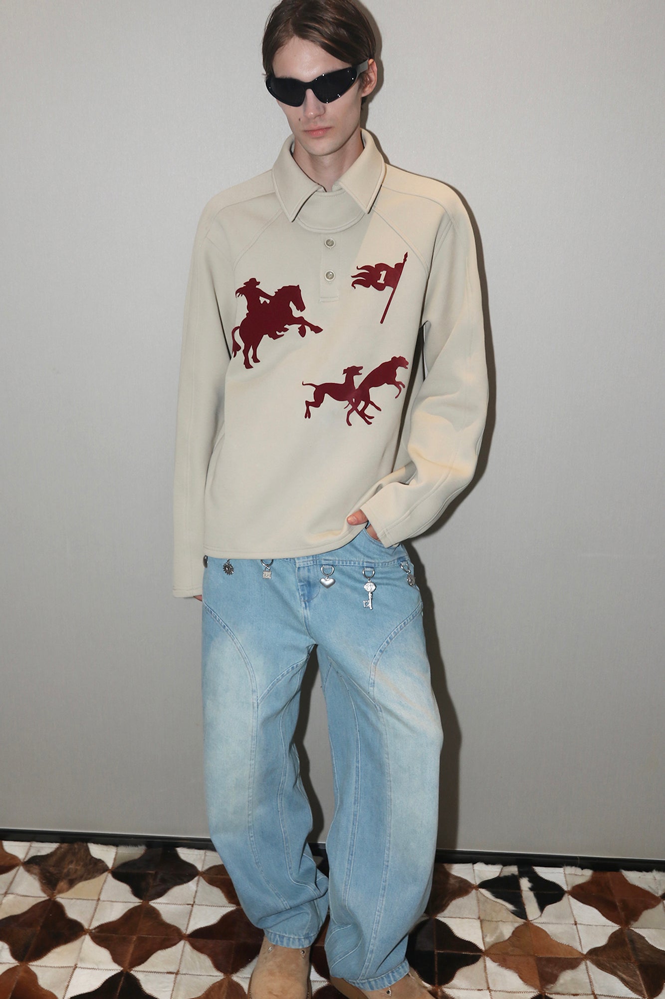 ASSEEN Cowboy Graphic Polo Sweatshirt