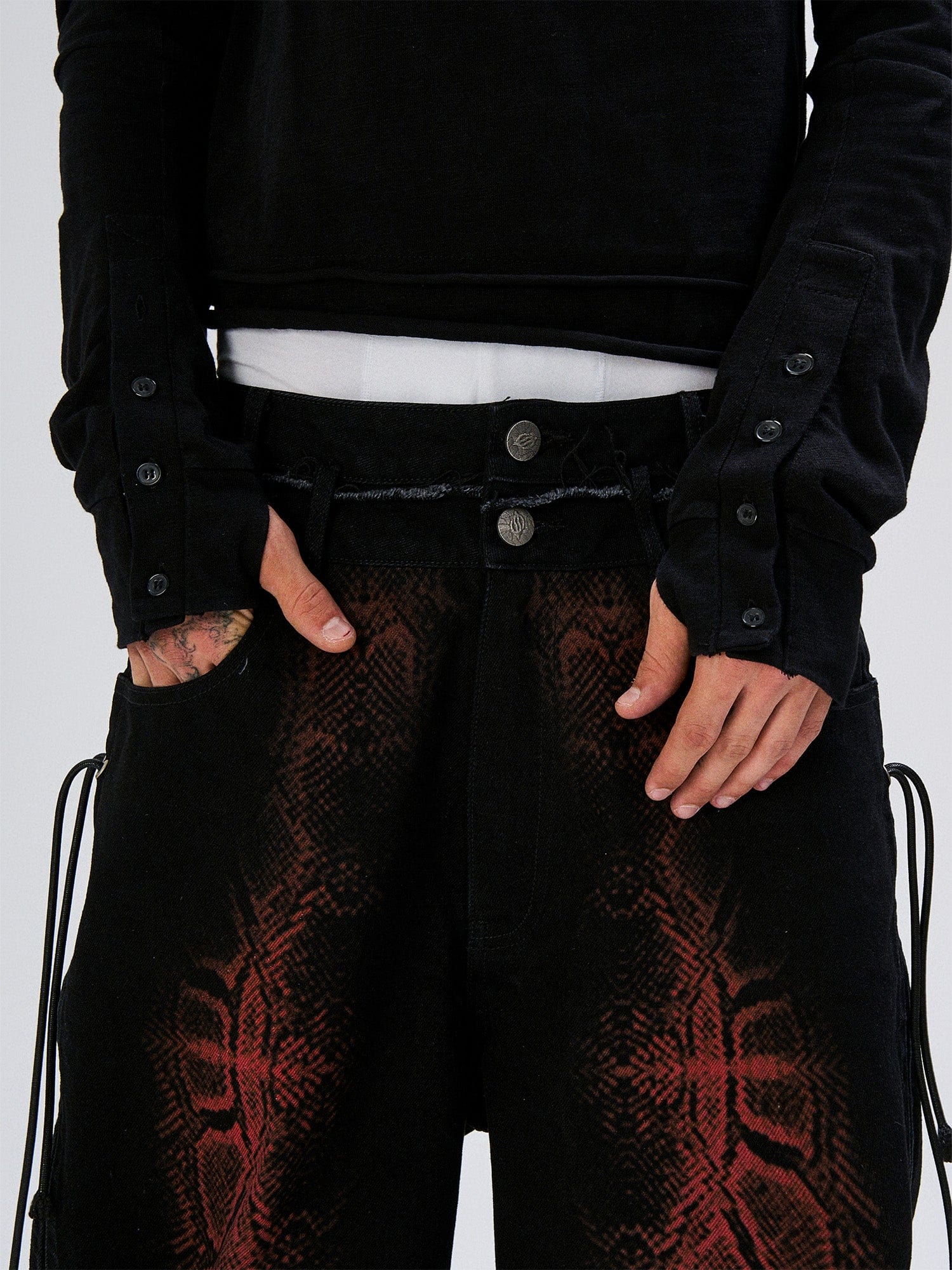 FLYERRER Washed Contrast Snakeskin Drawcord Wide-Leg Jeans, premium urban and streetwear designers apparel on PROJECTISR.com, FLYERRER