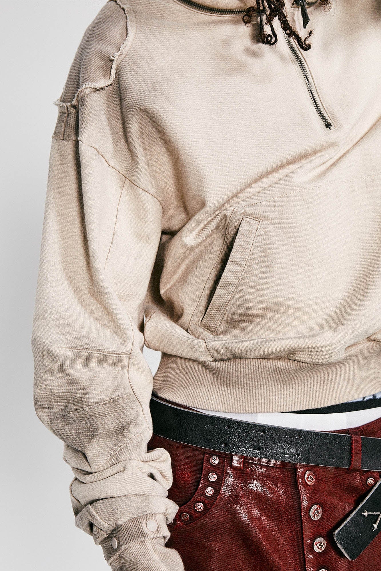FLYERRER Distressed Detachable-Hood Glove-Sleeve Hoodie, premium urban and streetwear designers apparel on PROJECTISR.com, FLYERRER