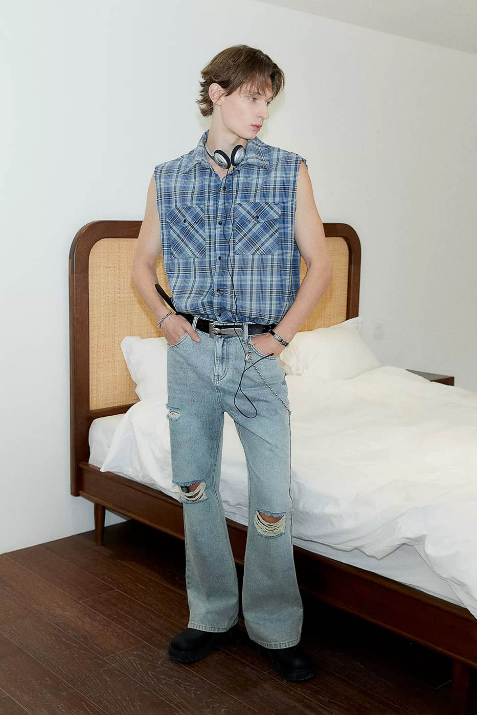 KREATE Distressed Plaid Vest, premium urban and streetwear designers apparel on PROJECTISR.com, KREATE