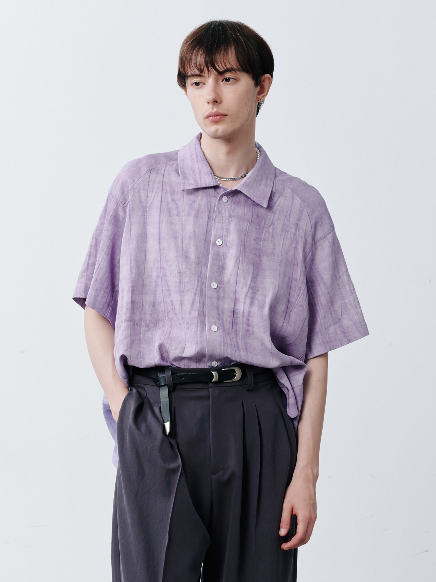 GRAINMUSTARD Crinkled Linen-Cotton Half Shirt, premium urban and streetwear designers apparel on PROJECTISR.com, GRAINMUSTARD