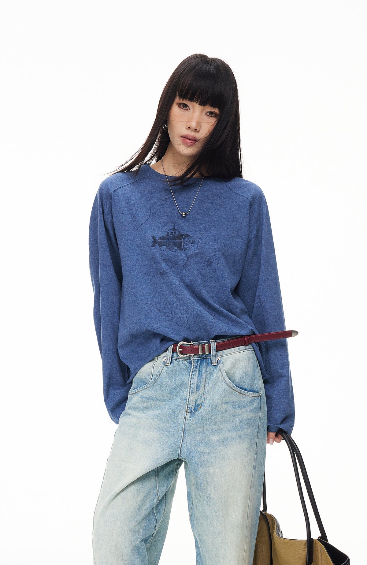 BOTANICA Hand-Painted Deconstructed Raglan Long-Sleeve Tee