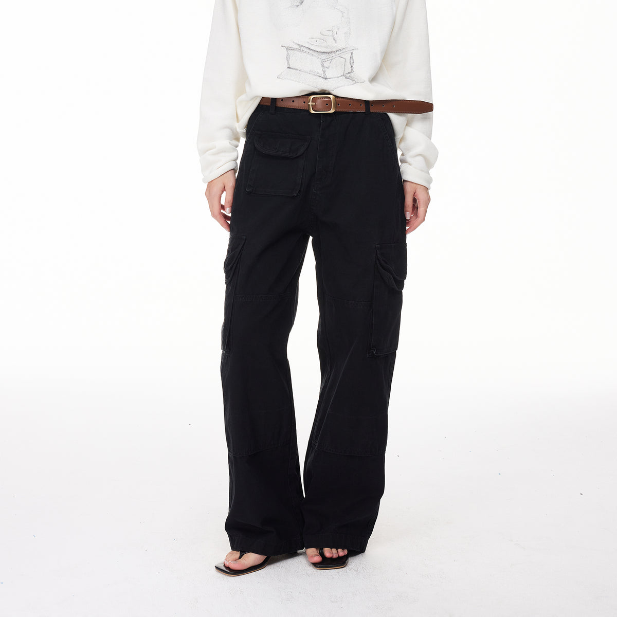 BOTANICA Washed Multi-Pocket Straight-Leg Cargo Jeans