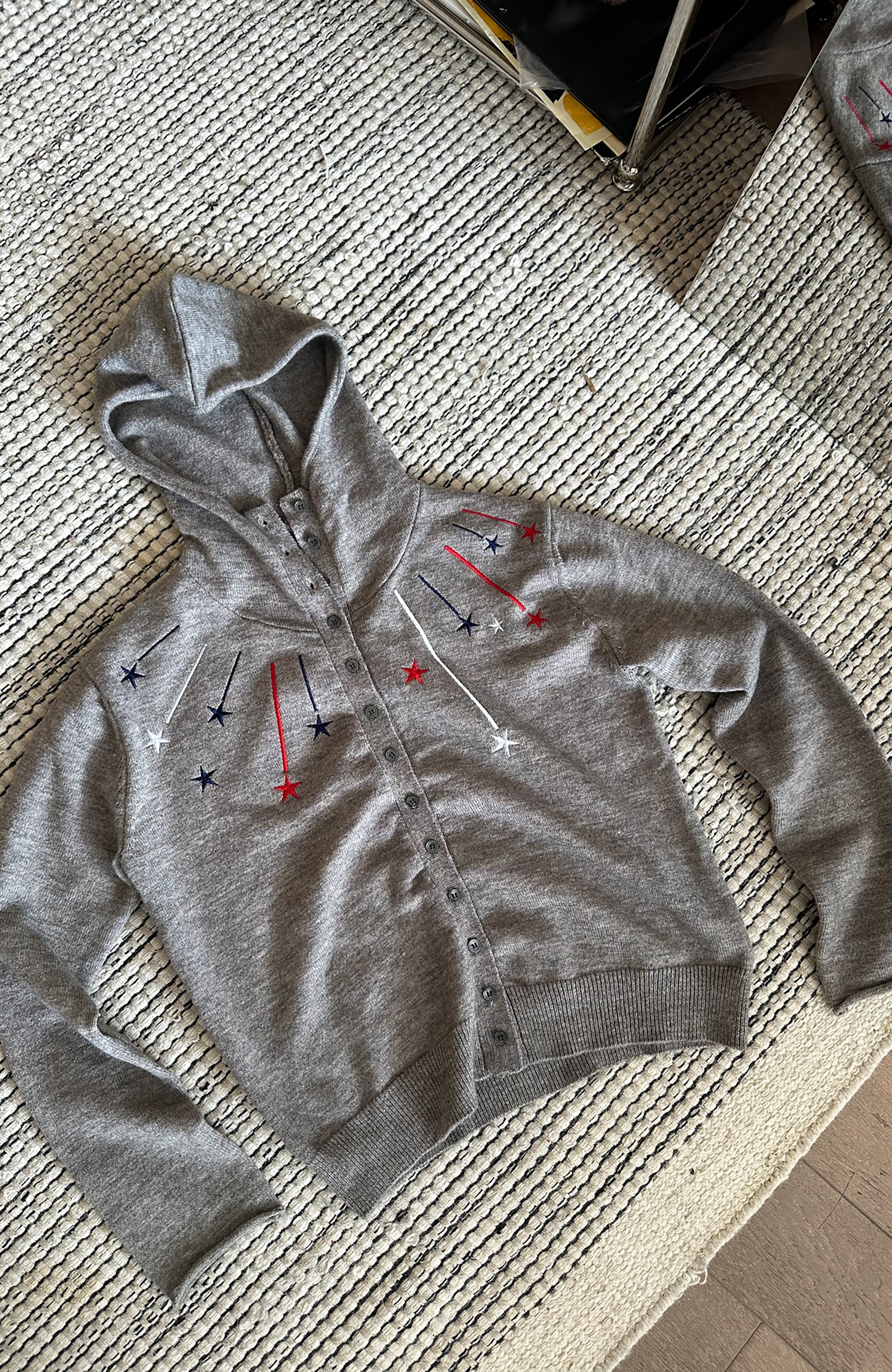TRECLUB Star Embroidered Knit Hooded Cardigan, premium urban and streetwear designers apparel on PROJECTISR.com, TRECLUB