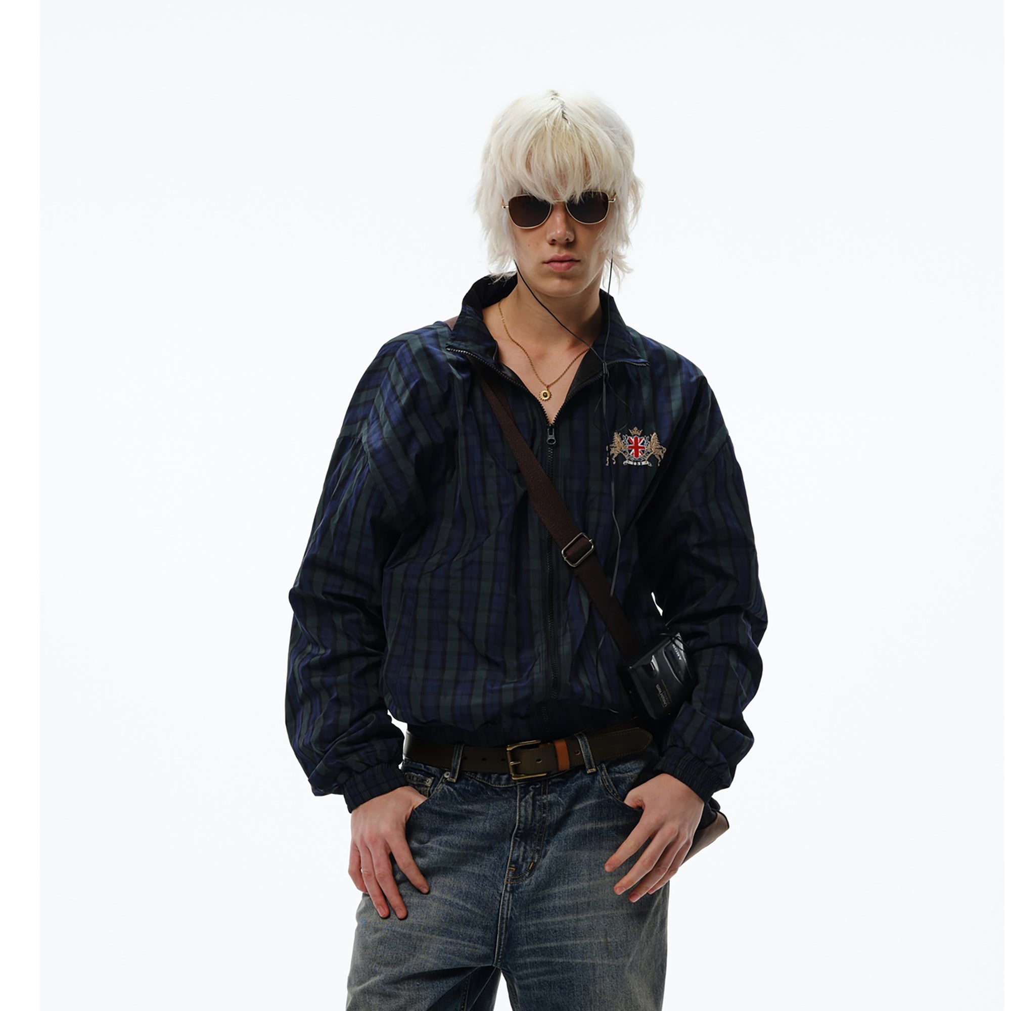 TRECLUB Retro Embroidered Plaid Jacket, premium urban and streetwear designers apparel on PROJECTISR.com, TRECLUB