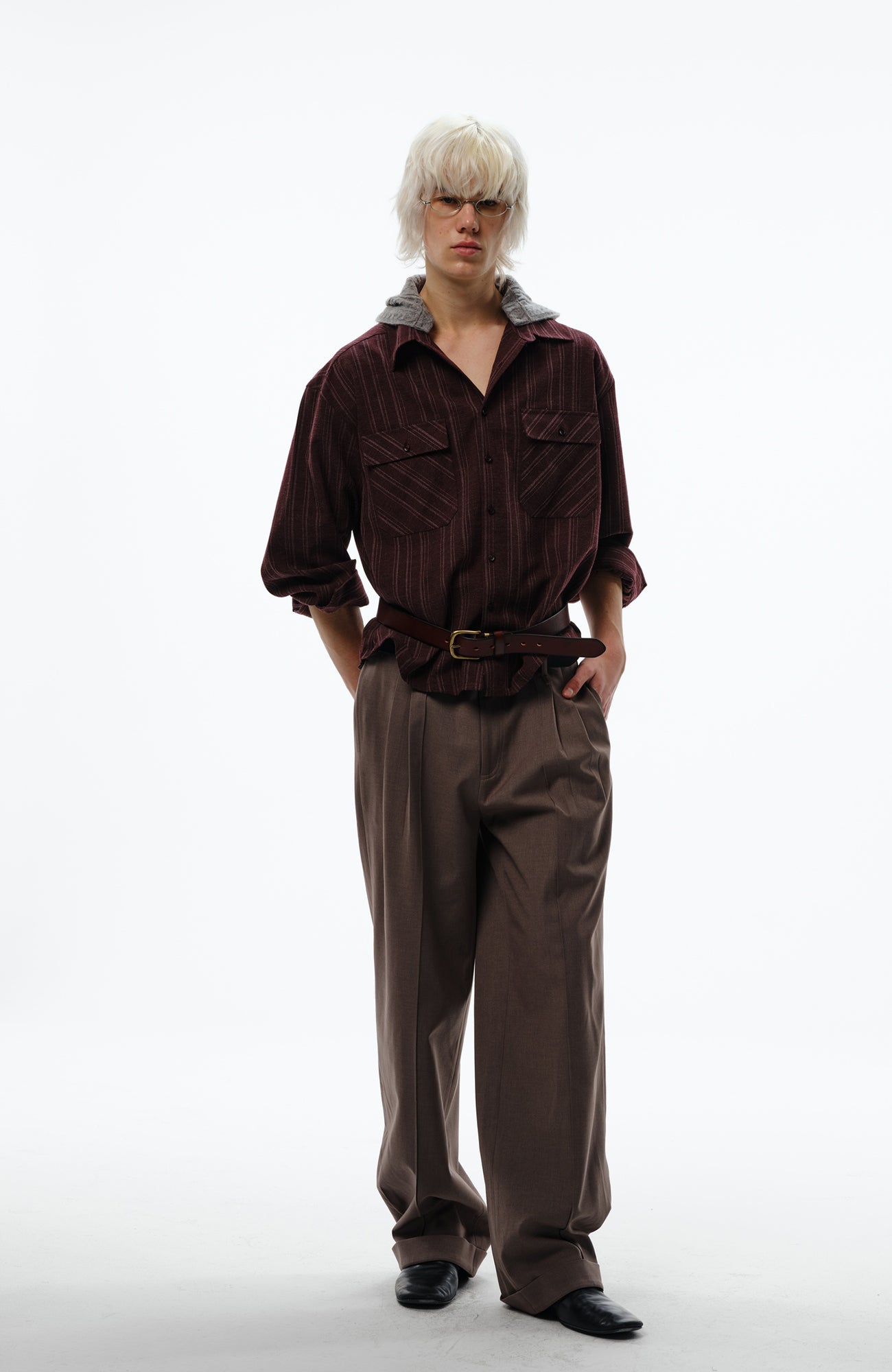TRECLUB Retro Faux-Layer Hooded Button-Up Shirt, premium urban and streetwear designers apparel on PROJECTISR.com, TRECLUB
