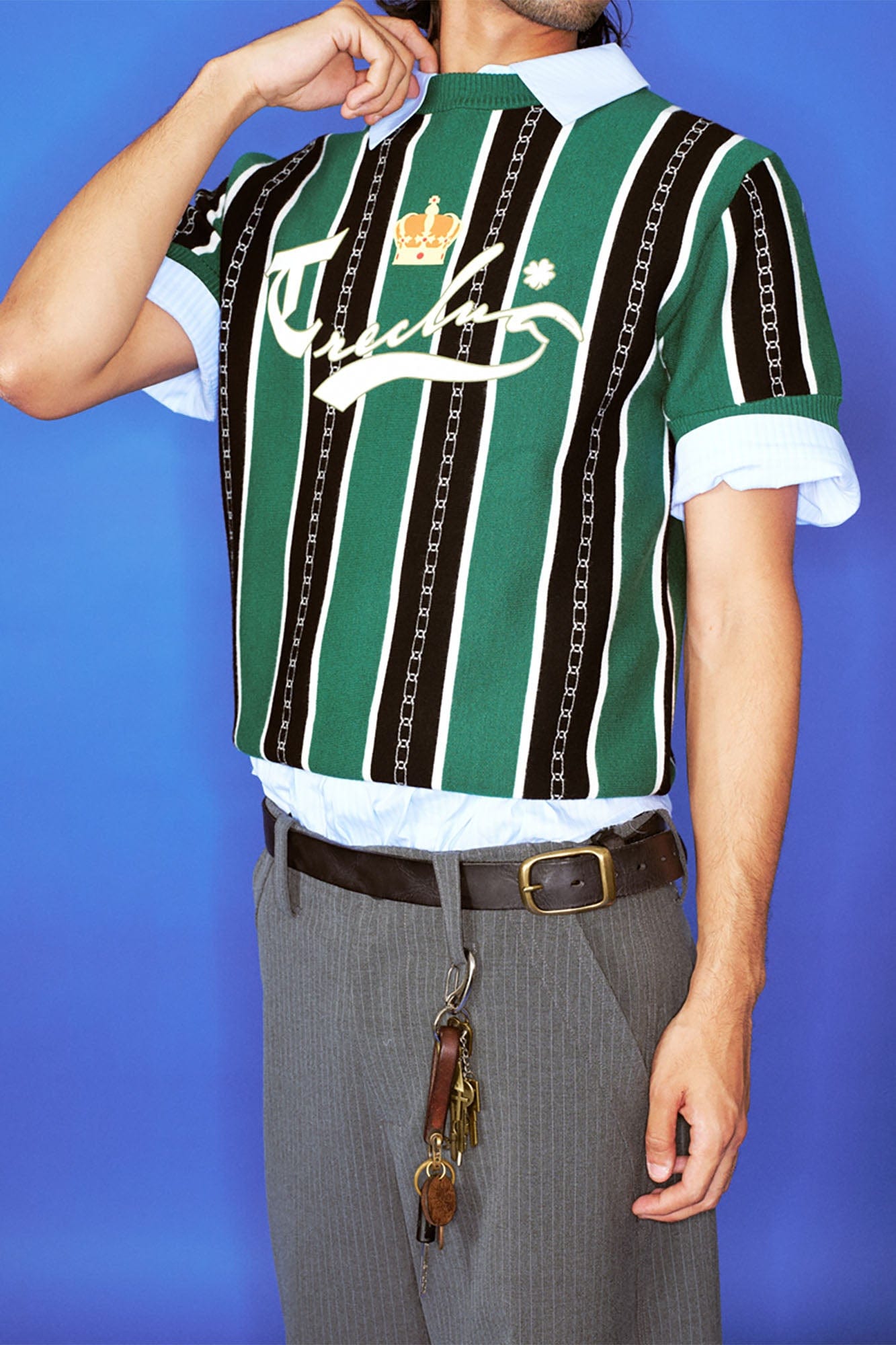 TRECLUB Retro Chain Stripe Knit T-Shirt, premium urban and streetwear designers apparel on PROJECTISR.com, TRECLUB