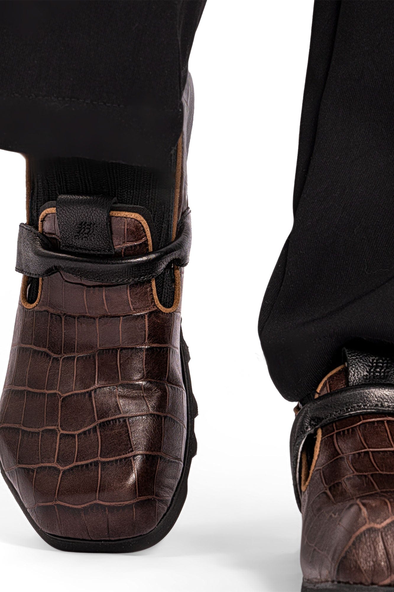 REWRITE Croc-Embossed Strap Loafers Brown, premium urban and streetwear designers apparel on PROJECTISR.com, REWRITE