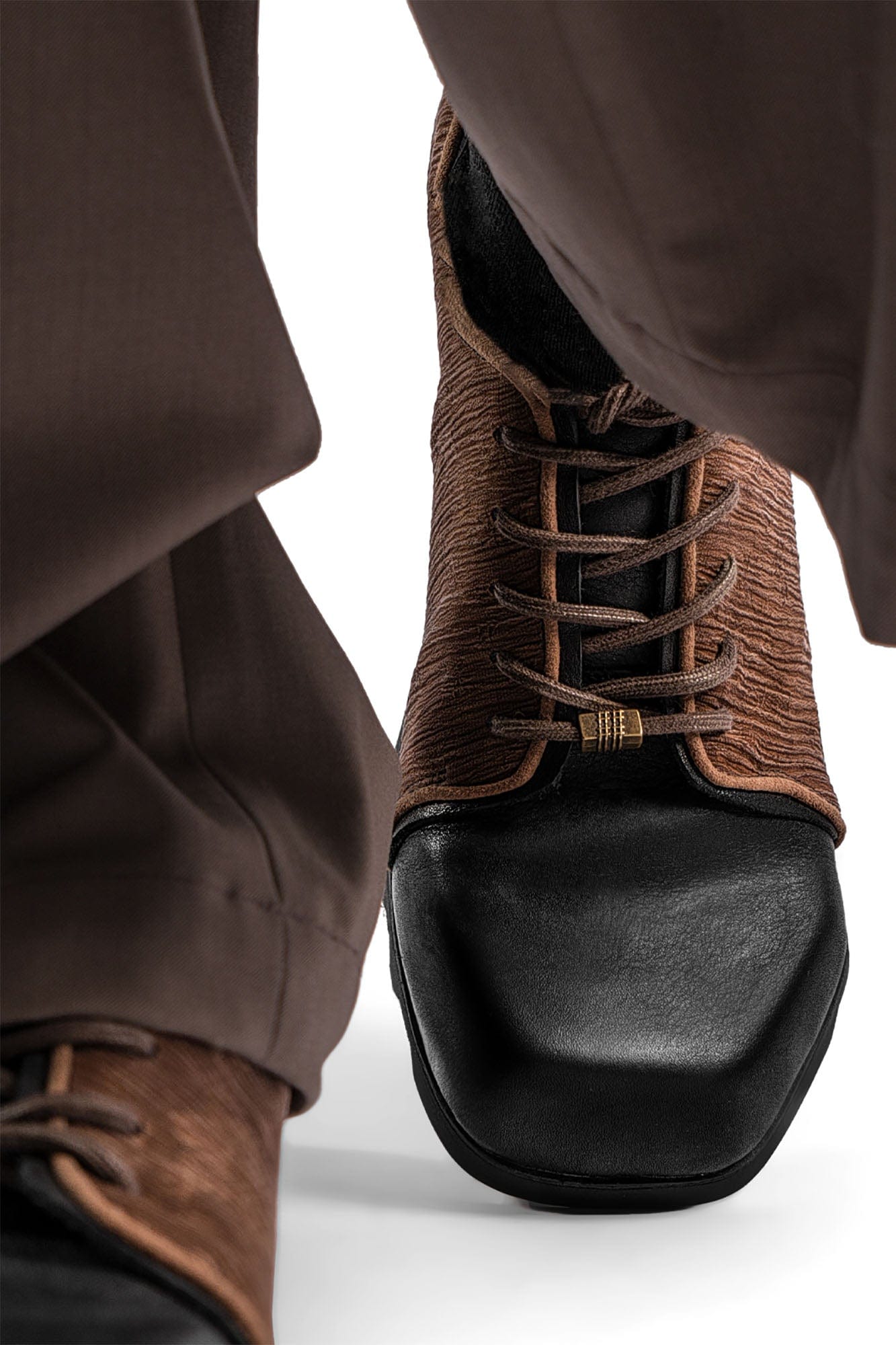REWRITE Silk Panel Crinkled Square-Toe Derby Shoes, premium urban and streetwear designers apparel on PROJECTISR.com, REWRITE