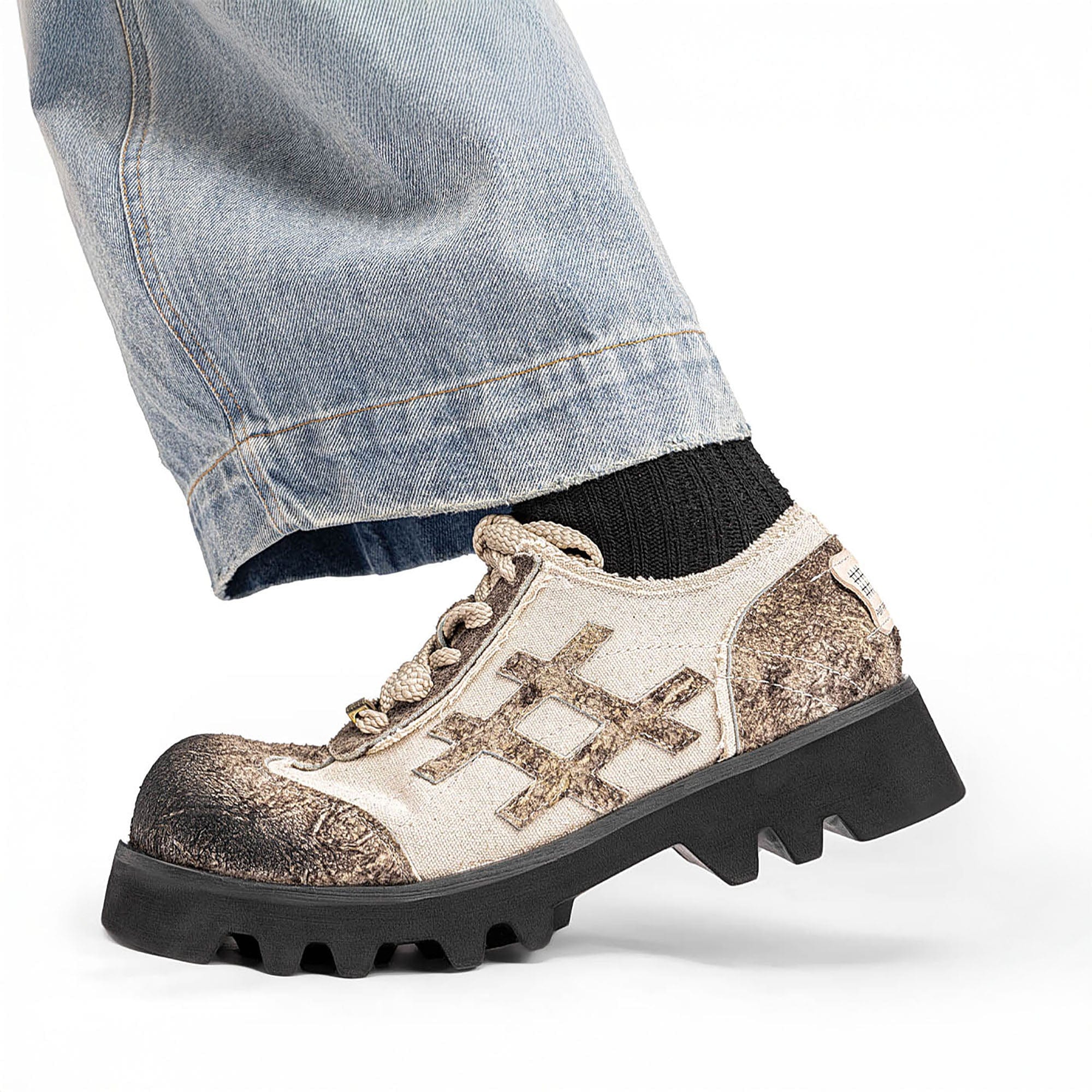 REWRITE Distressed Stitch Panel Chunky Oxfords, premium urban and streetwear designers apparel on PROJECTISR.com, REWRITE