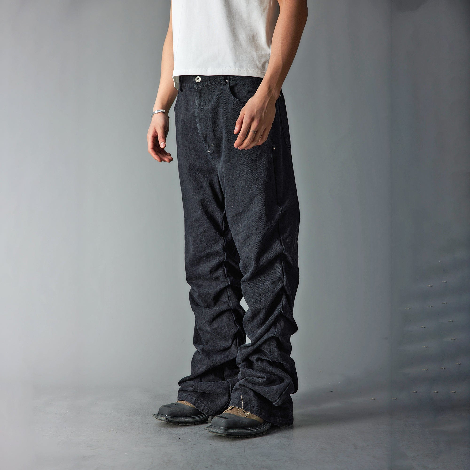 WHISTLEHUNTER Stacked Washed Rivet Flare Jeans, premium urban and streetwear designers apparel on PROJECTISR.com, WHISTLEHUNTER