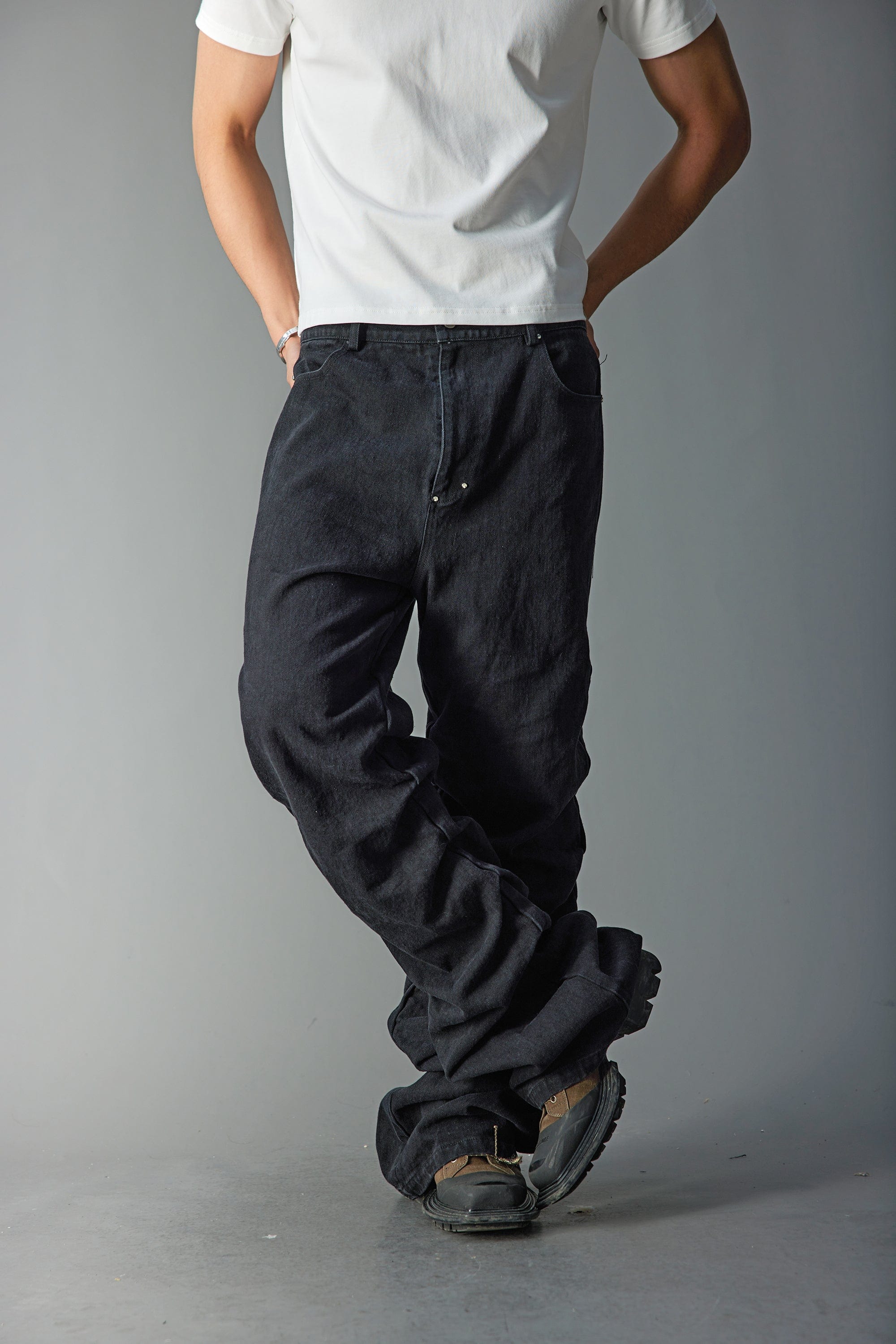 WHISTLEHUNTER Stacked Washed Rivet Flare Jeans, premium urban and streetwear designers apparel on PROJECTISR.com, WHISTLEHUNTER