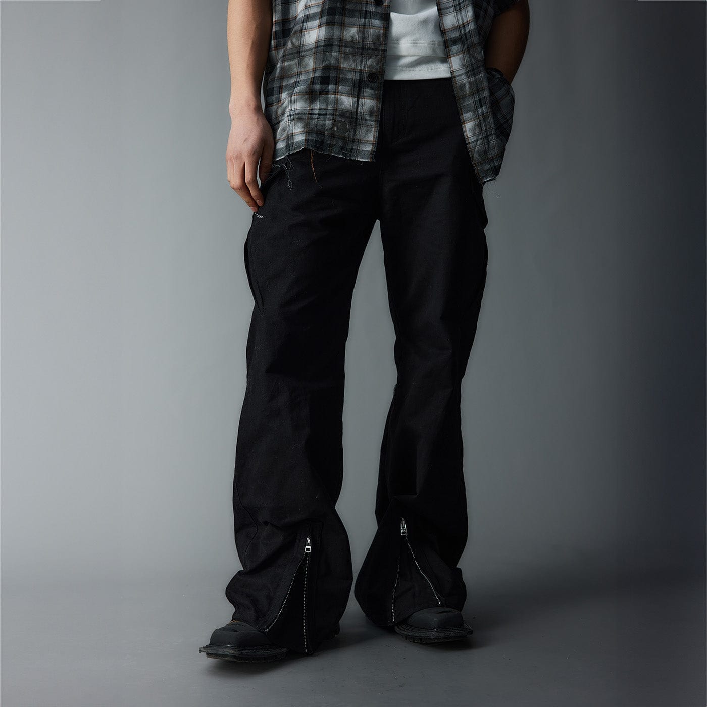 WHISTLEHUNTER Multi-Pocket Zipper Flared Cargo Pants, premium urban and streetwear designers apparel on PROJECTISR.com, WHISTLEHUNTER