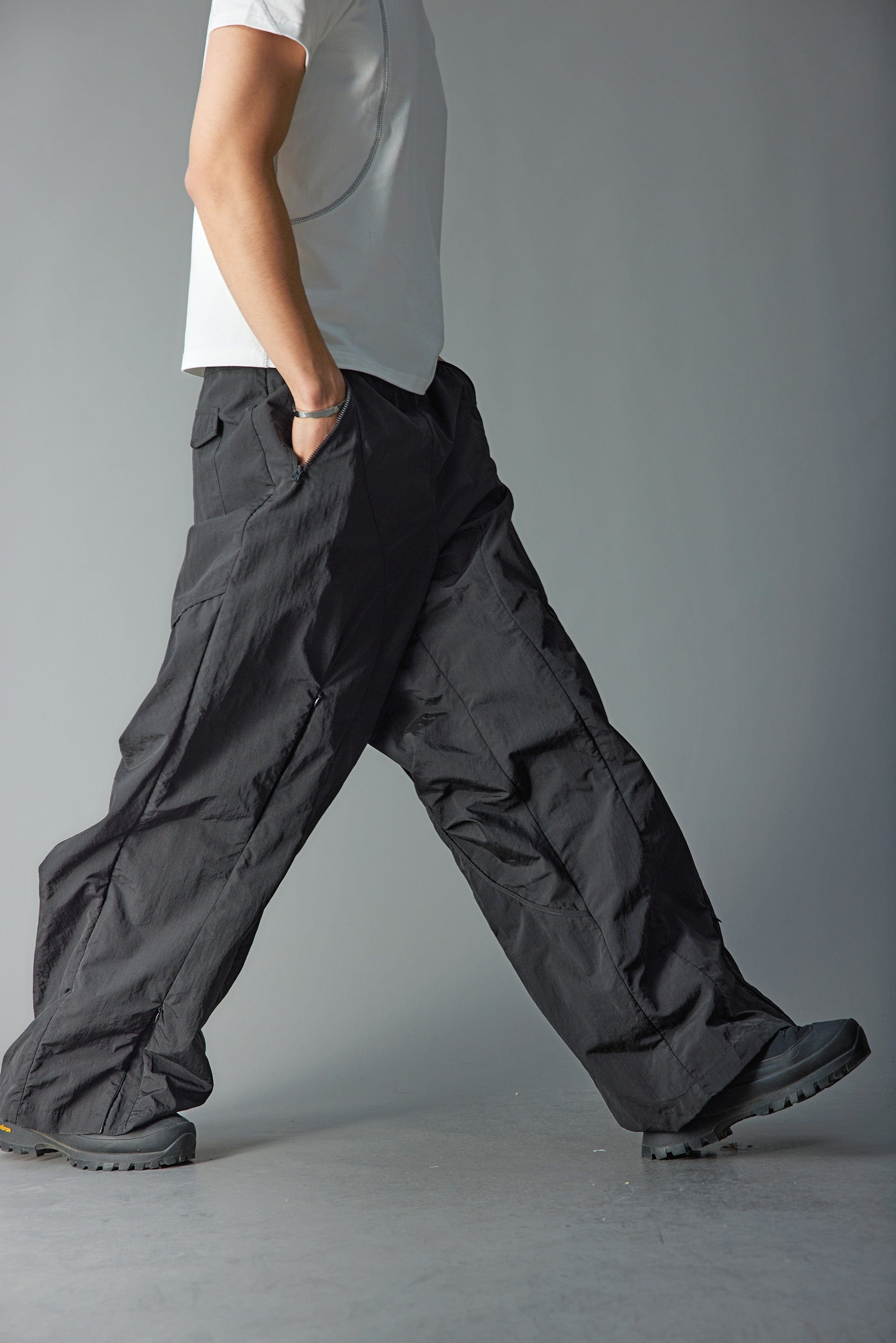 WHISTLEHUNTER Deconstructed Pleated Zipper Pockets Pants, premium urban and streetwear designers apparel on PROJECTISR.com, WHISTLEHUNTER