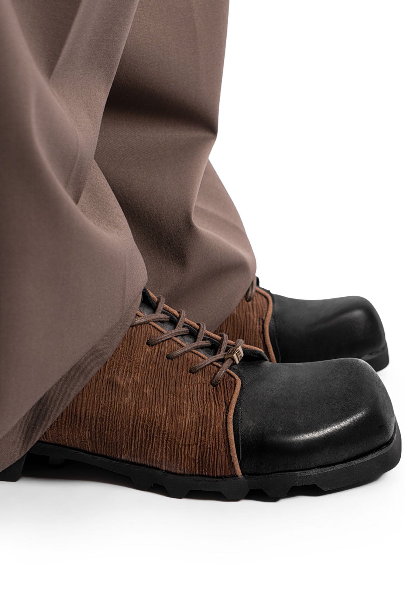 REWRITE Silk Panel Crinkled Square-Toe Derby Shoes, premium urban and streetwear designers apparel on PROJECTISR.com, REWRITE