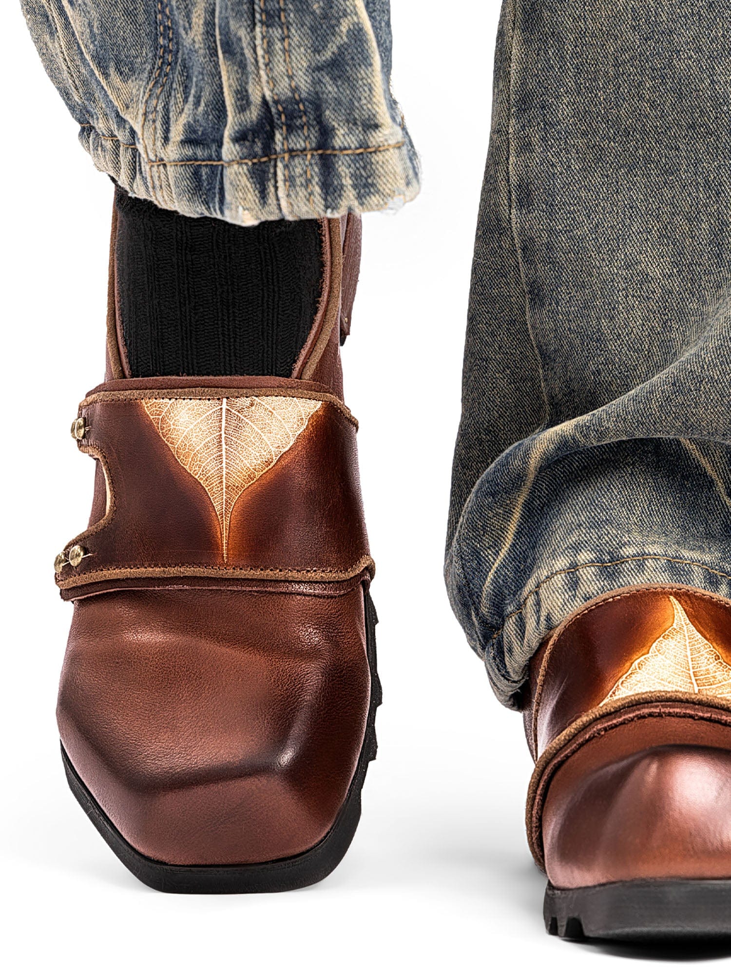 REWRITE Leaf Cowhide Velcro Loafers Brown, premium urban and streetwear designers apparel on PROJECTISR.com, REWRITE