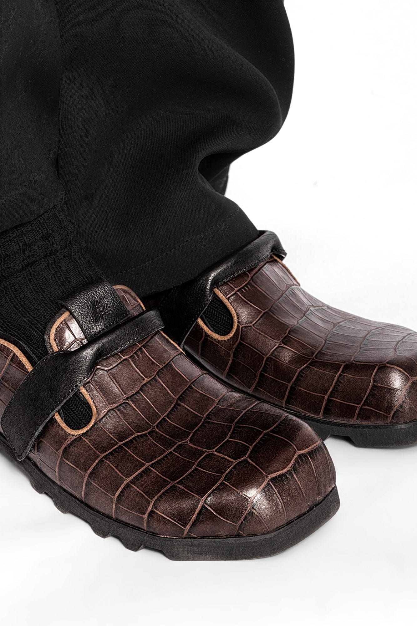 REWRITE Croc-Embossed Strap Loafers Brown, premium urban and streetwear designers apparel on PROJECTISR.com, REWRITE