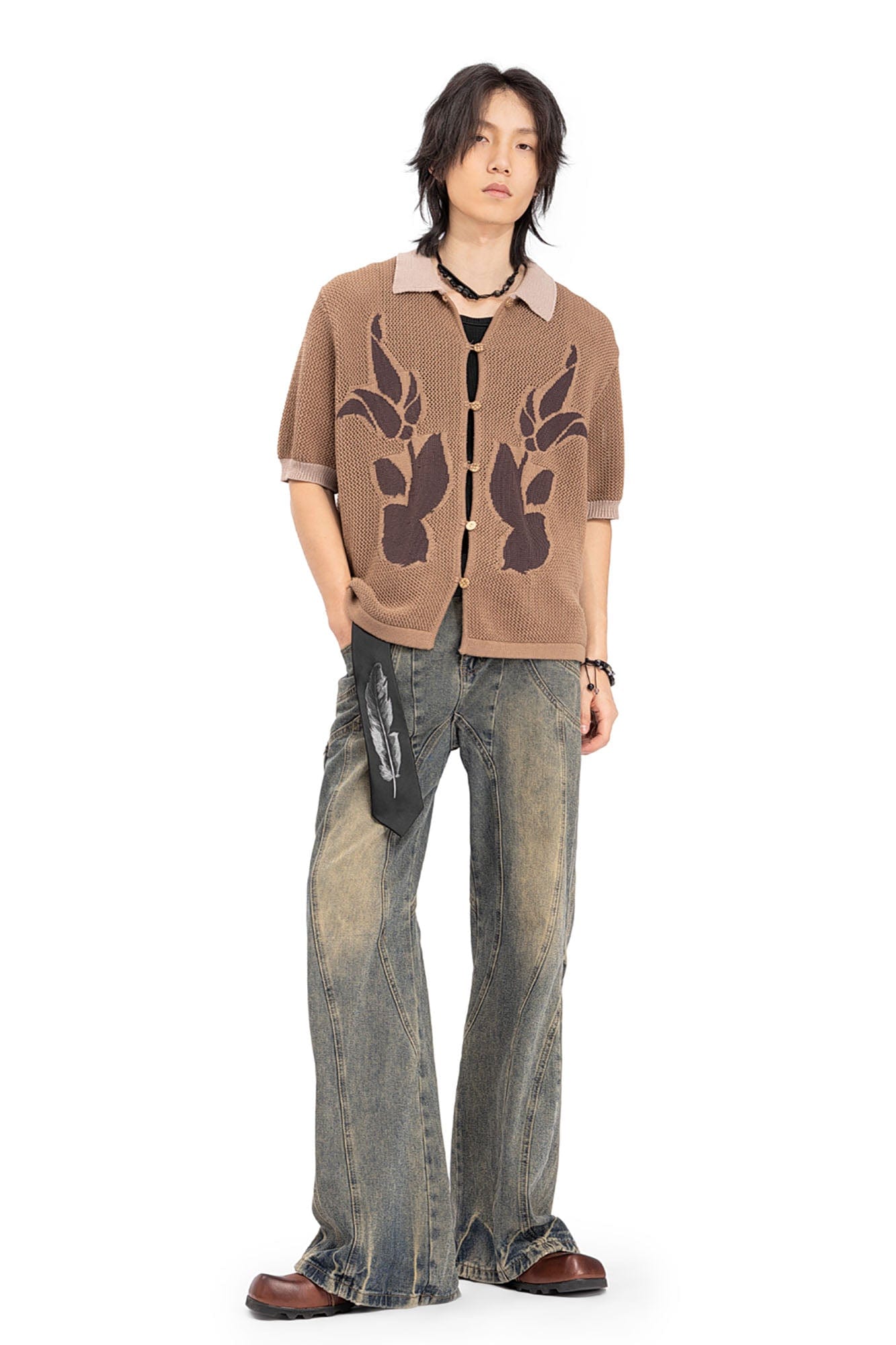 REWRITE Leaf Cowhide Velcro Loafers Brown, premium urban and streetwear designers apparel on PROJECTISR.com, REWRITE