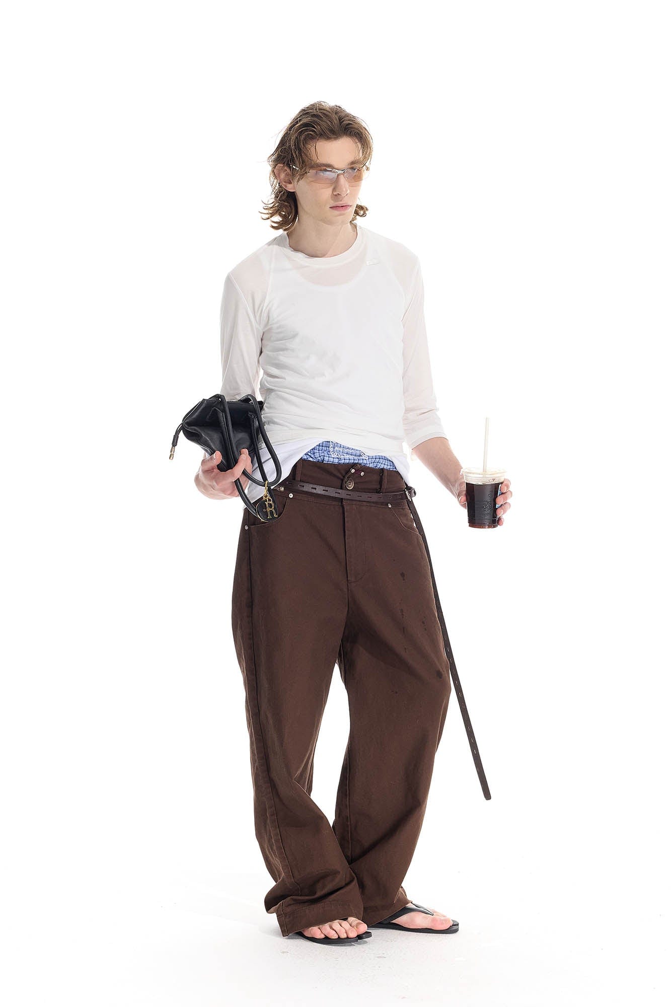 WHISTLEHUNTER Distressed Rivet Straight-Leg Pants