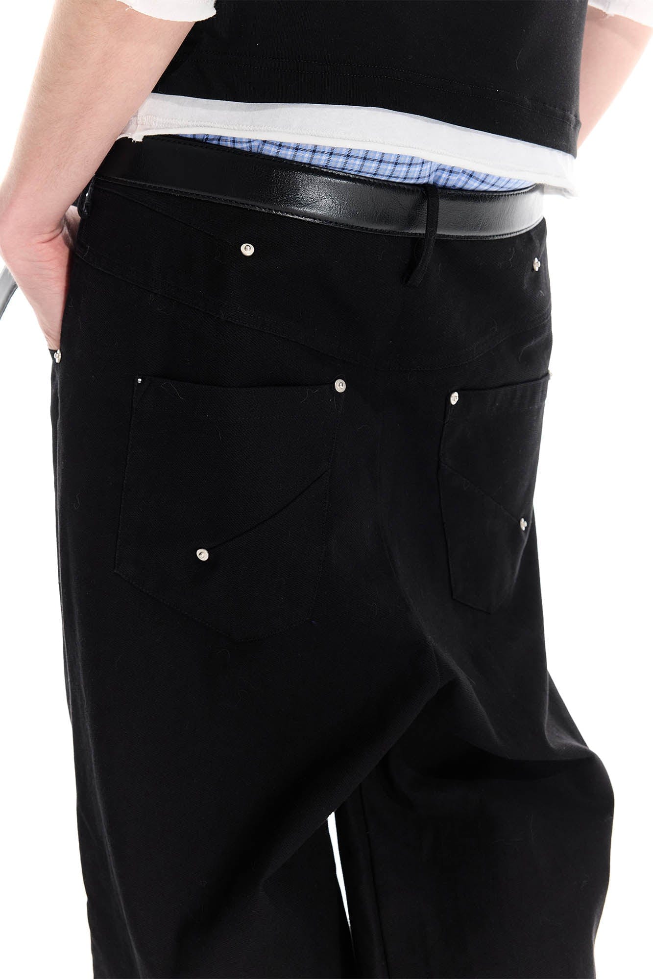 WHISTLEHUNTER Distressed Rivet Straight-Leg Pants, premium urban and streetwear designers apparel on PROJECTISR.com, WHISTLEHUNTER