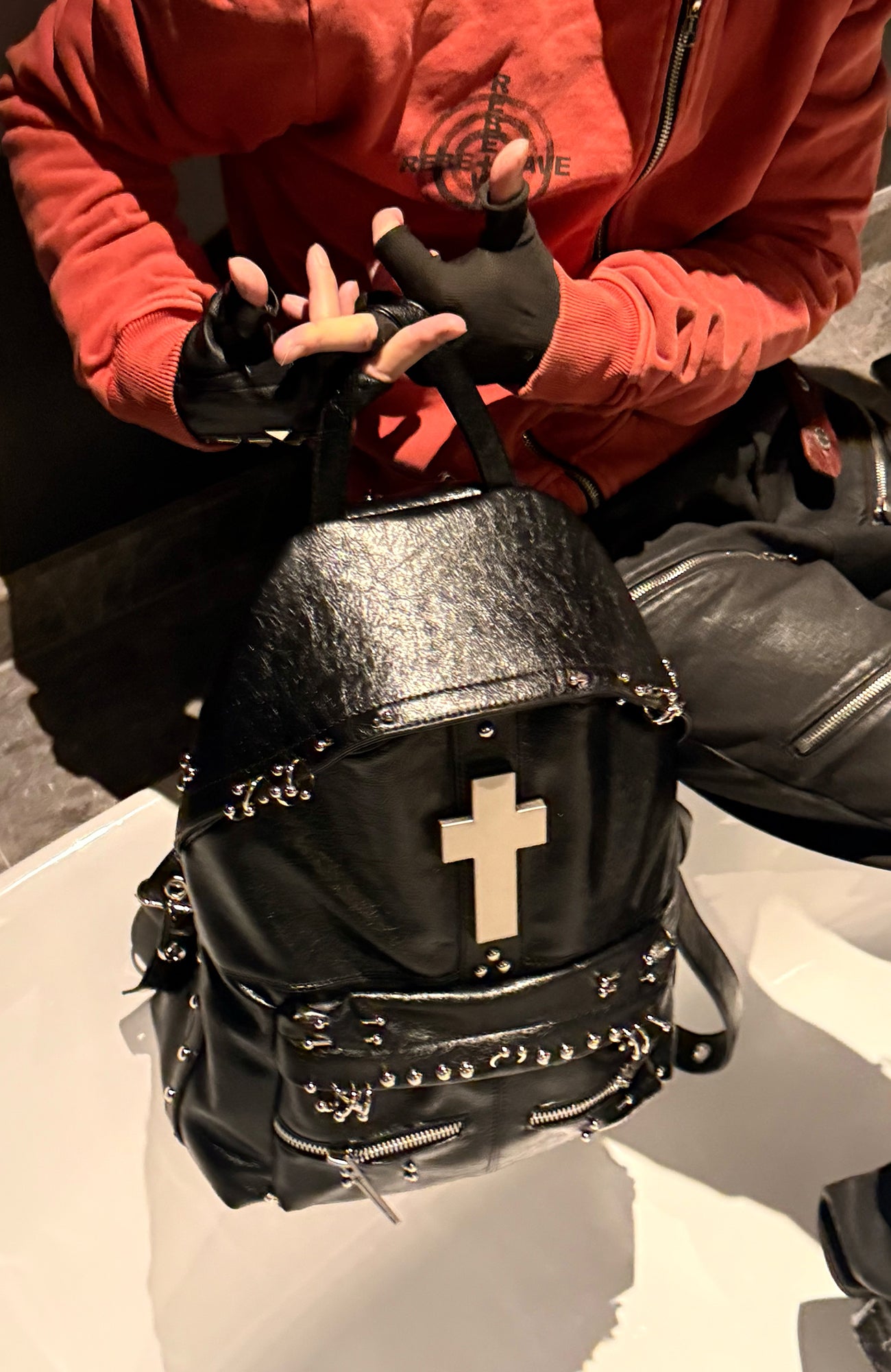 REBEL WAVE Gothic Cross Studded Backpack