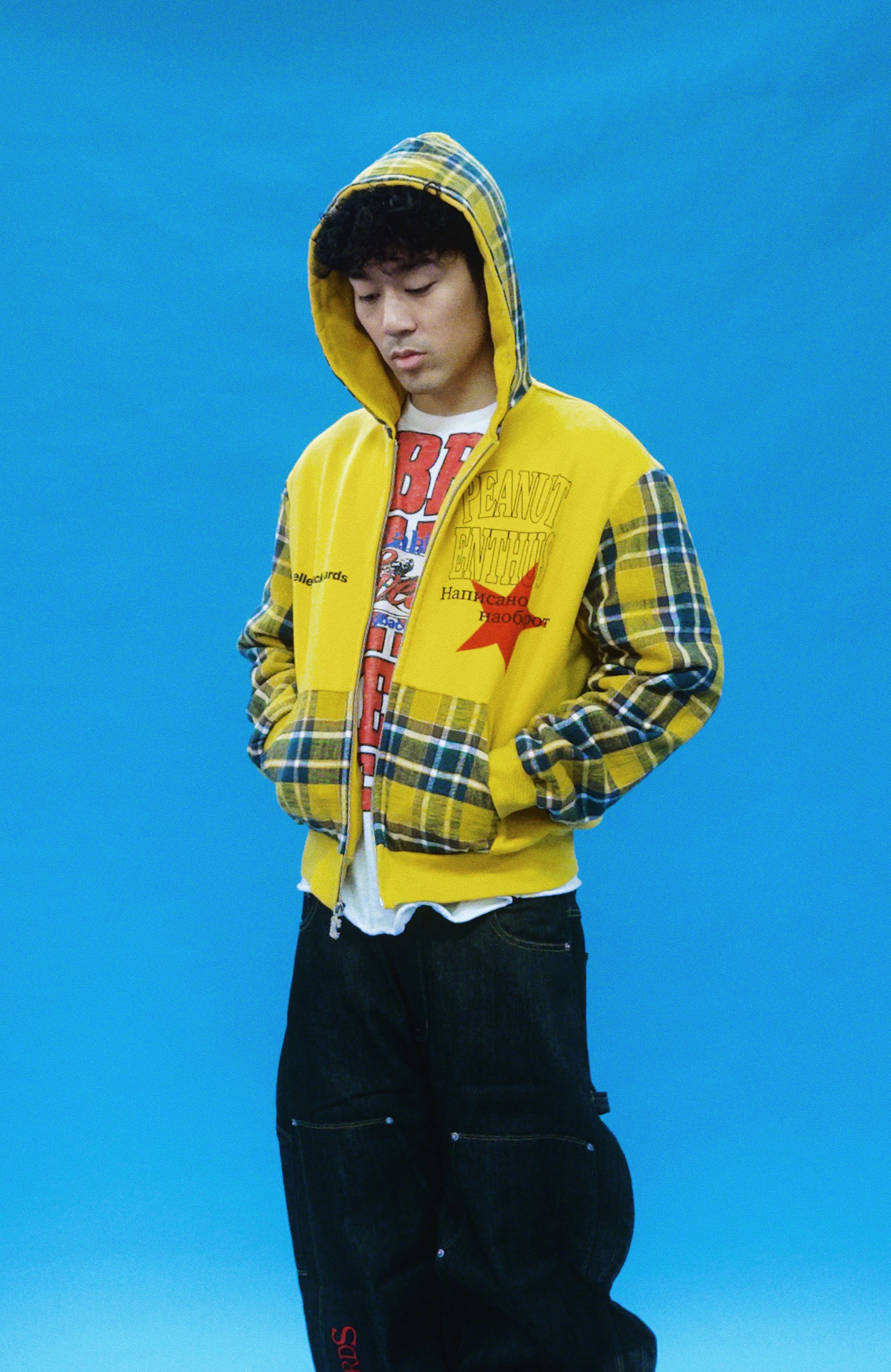EVETS Plaid Panel Zip-Up Street Hoodie, premium urban and streetwear designers apparel on PROJECTISR.com, EVETS