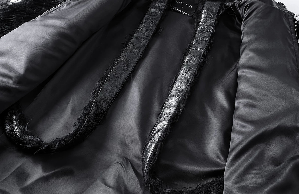 REBEL WAVE Faux Leather Zippered Faux Fur Jacket