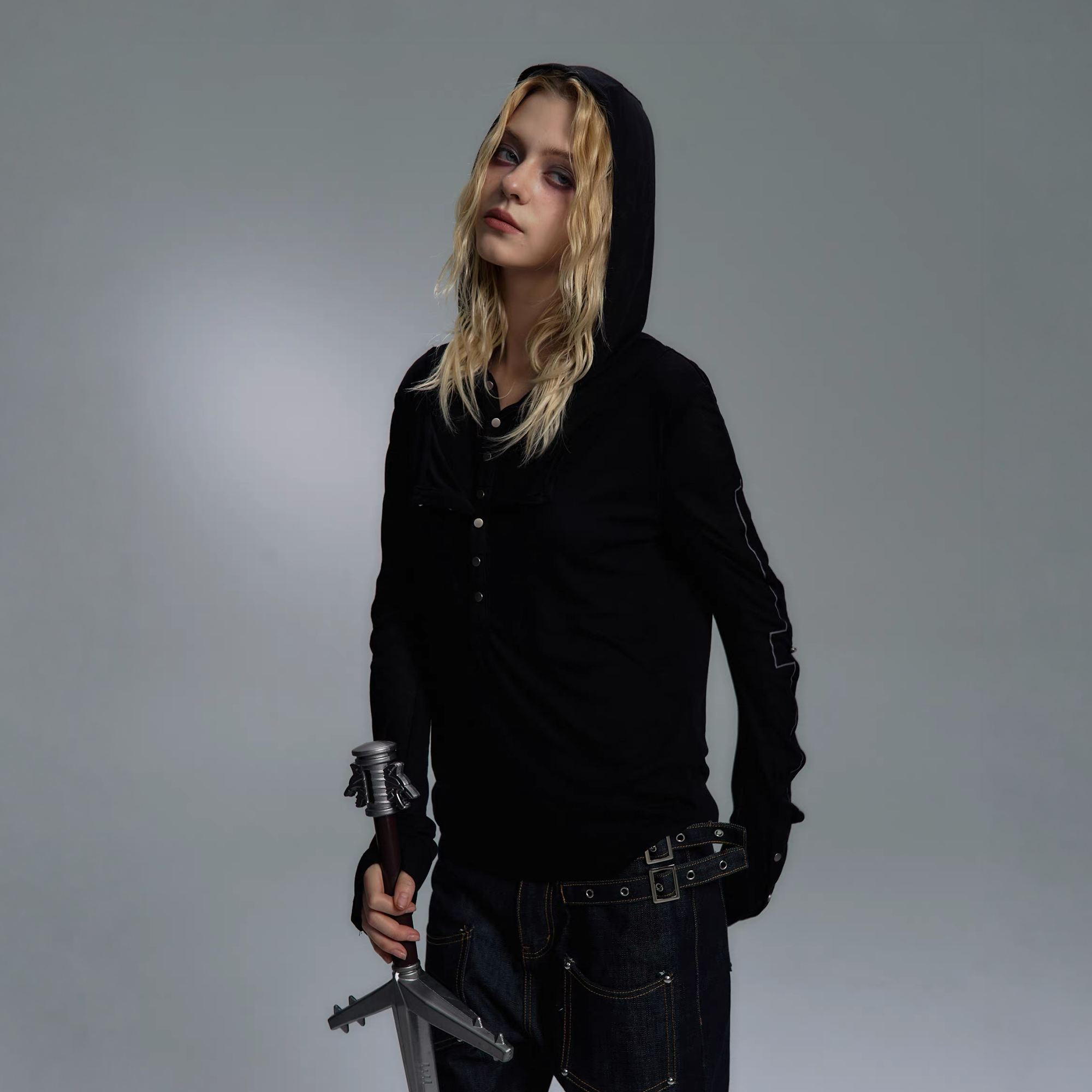 PAIKI Cross Layered Slim Hooded Long Sleeve Tee