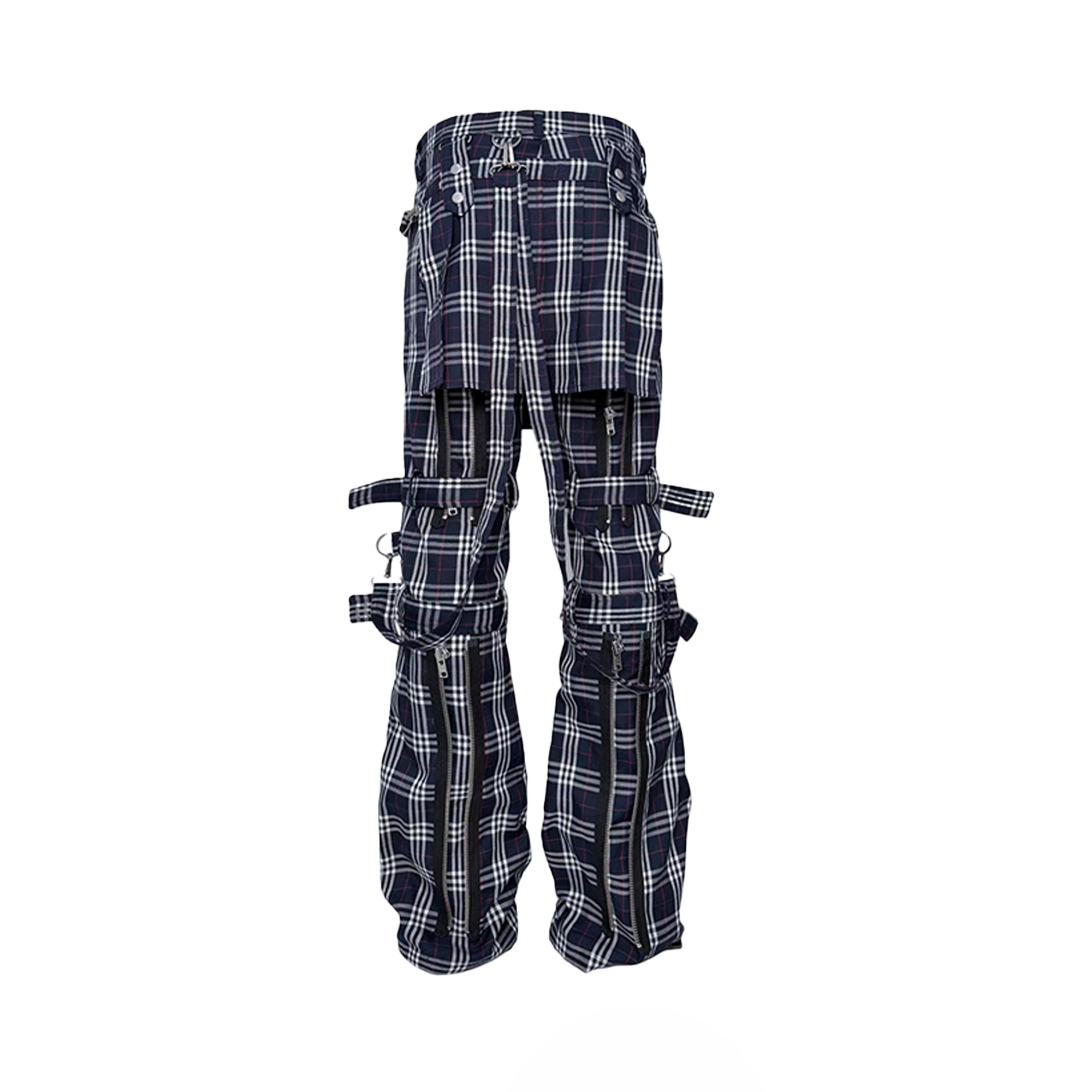 PCCVISION Detachable Skirt Panel Strap-Zip Plaid Flared Pants, premium urban and streetwear designers apparel on PROJECTISR.com, PCCVISION