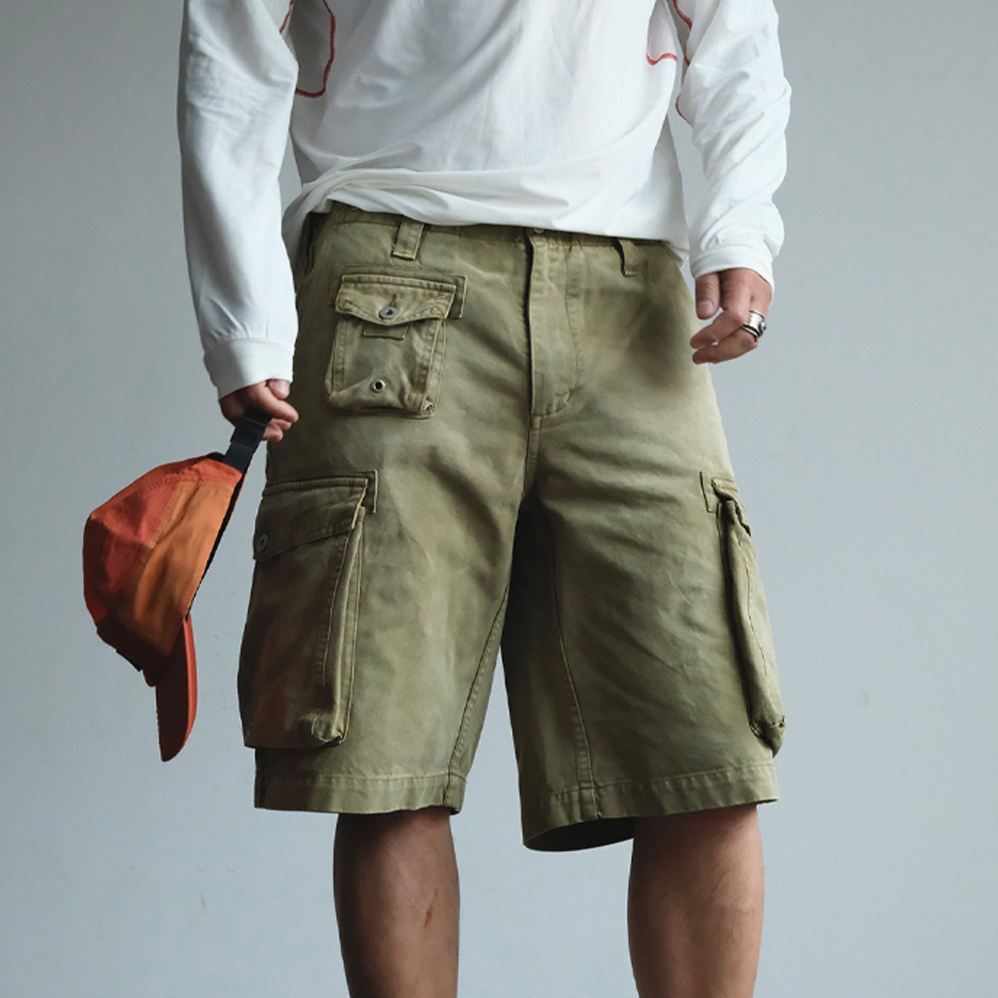 NEIGBORL Washed Sulfur-Dyed Multi-Pocket Cargo Shorts, premium urban and streetwear designers apparel on PROJECTISR.com, NEIGBORL