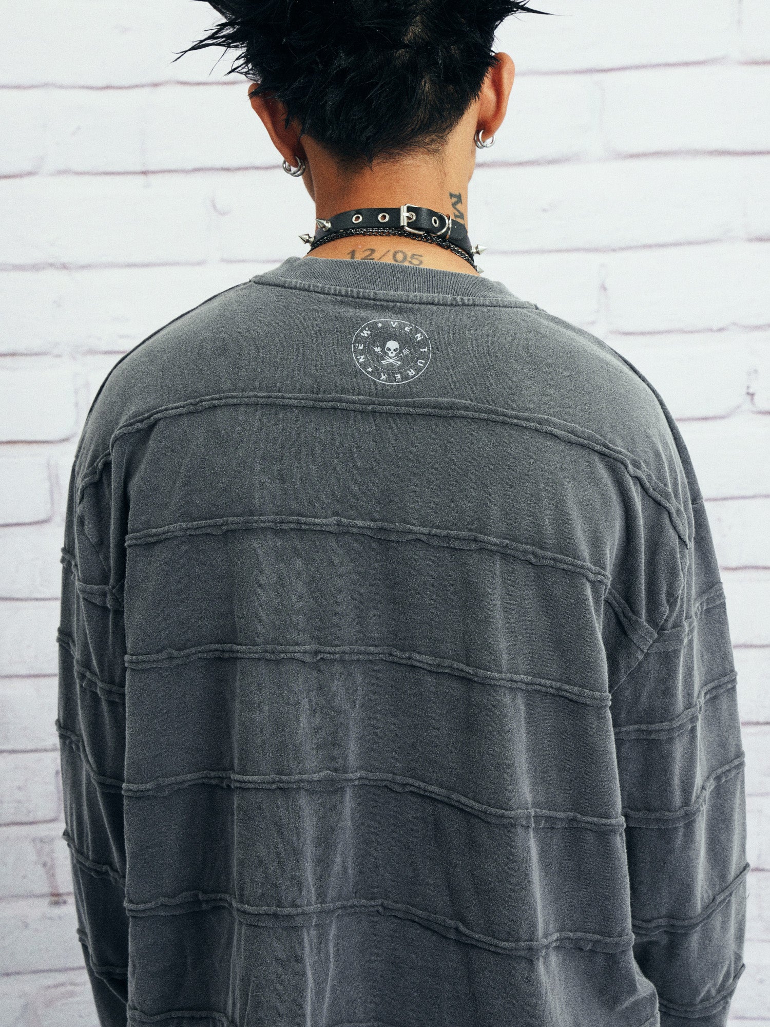 VENTUREK Washed Stripe-Layered Graffiti Long-Sleeve Tee, premium urban and streetwear designers apparel on PROJECTISR.com, VENTUREK