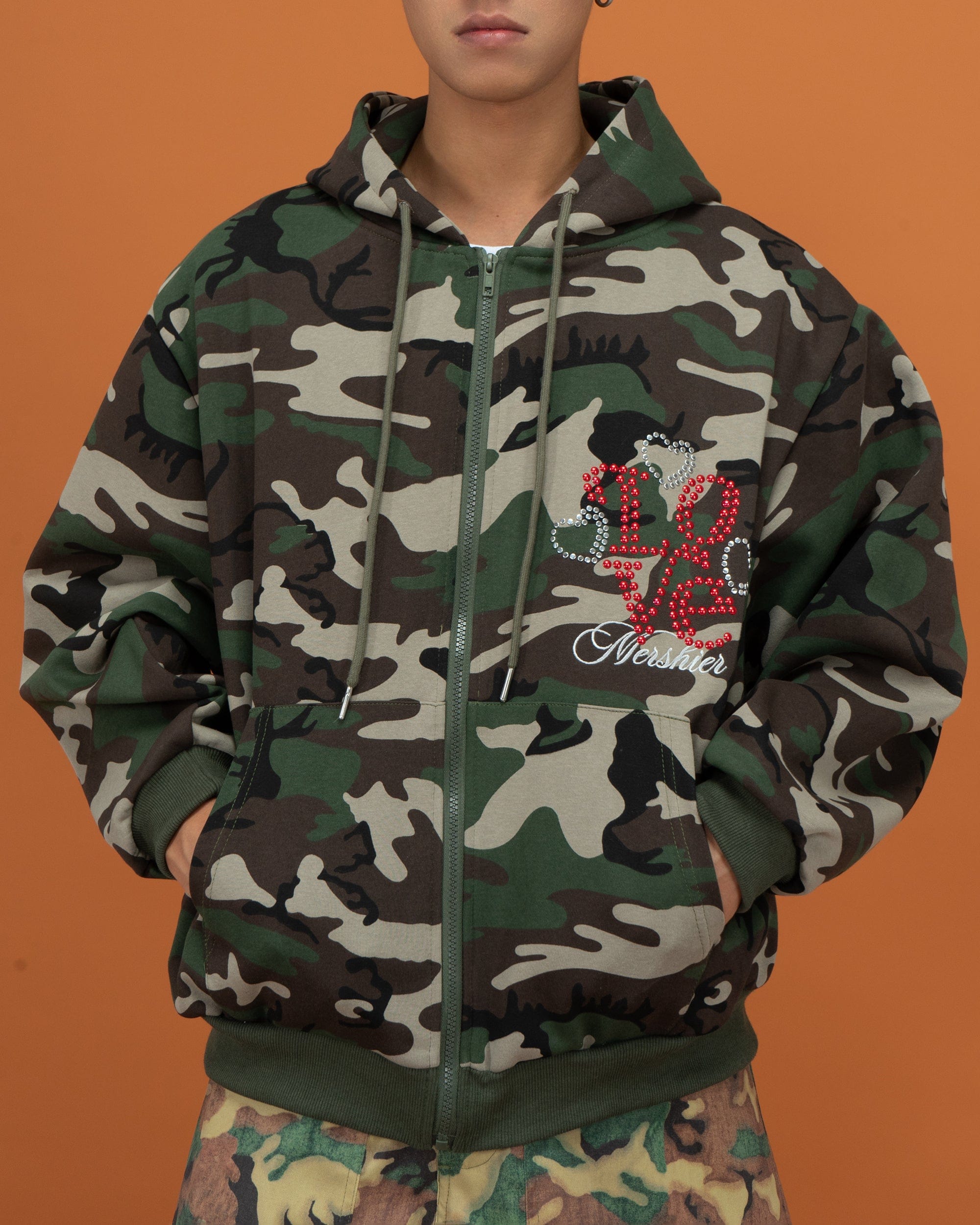 CLP Camo Studded Zip-Up Hoodie, premium urban and streetwear designers apparel on PROJECTISR.com, CLP
