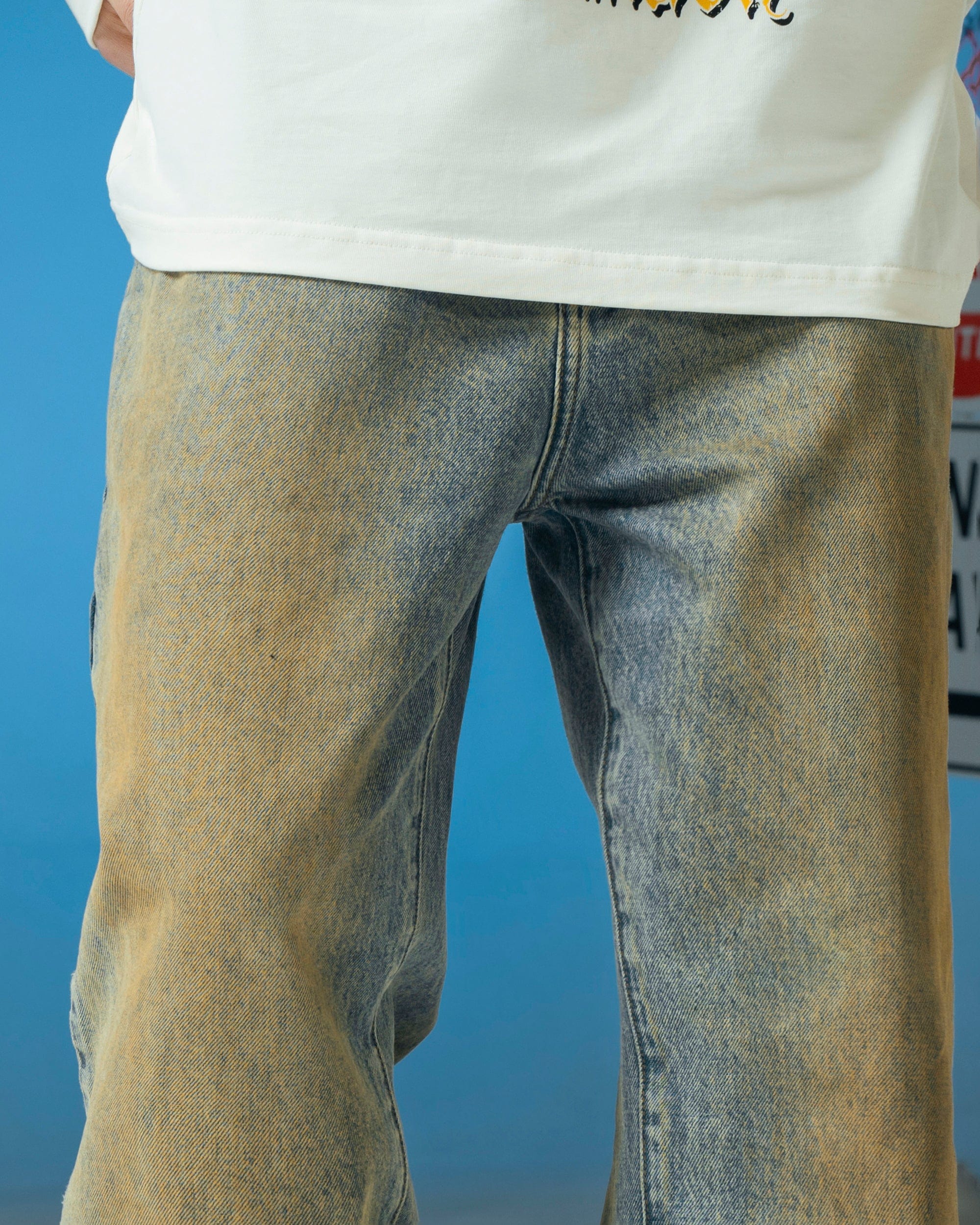 MAKEMORE Classic Acid Washed Crinkled Jeans, premium urban and streetwear designers apparel on PROJECTISR.com, MAKEMORE