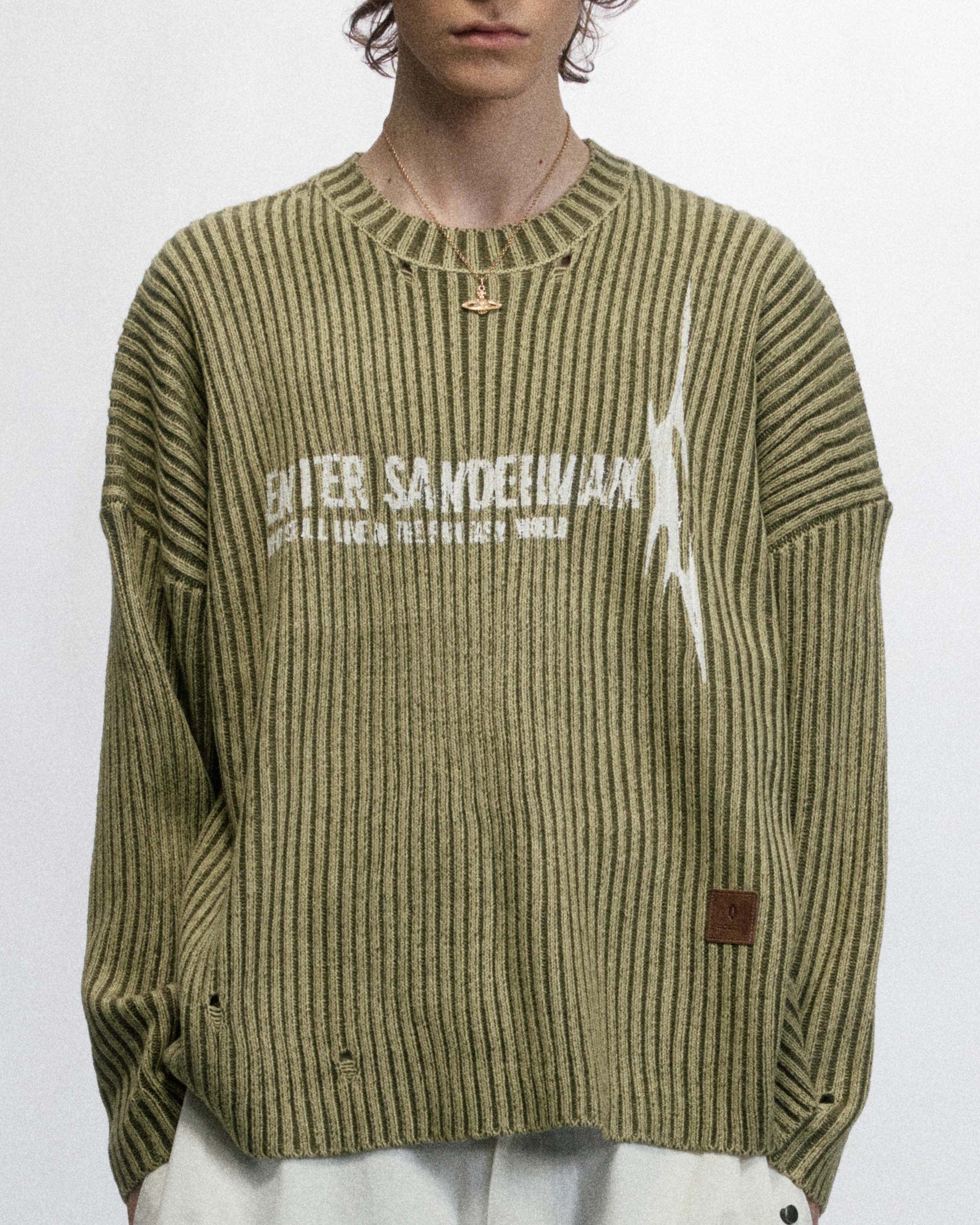 OVDY Faded Ripped Slogan Raw Edge Sweater, premium urban and streetwear designers apparel on PROJECTISR.com, OVDY