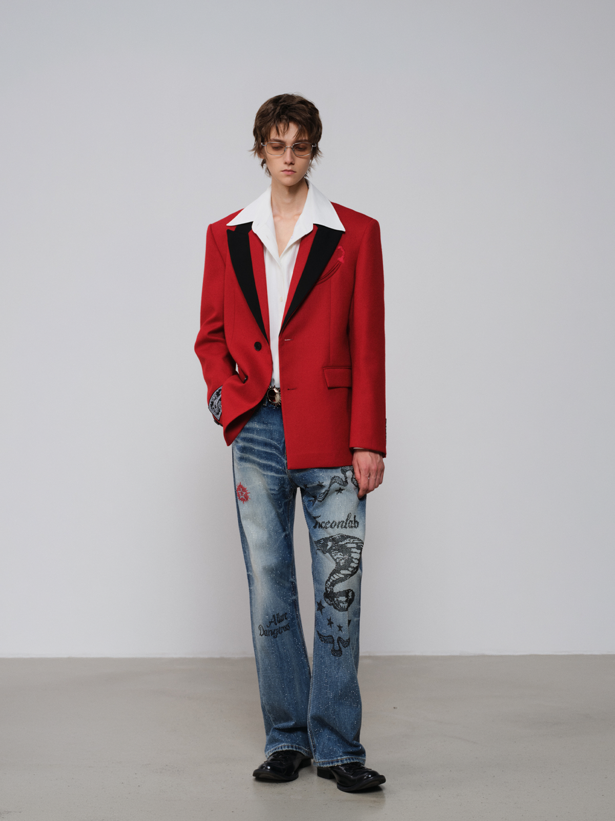 FACEONLAB Scorpion-Tail Embroidered Wool-Blend Blazer