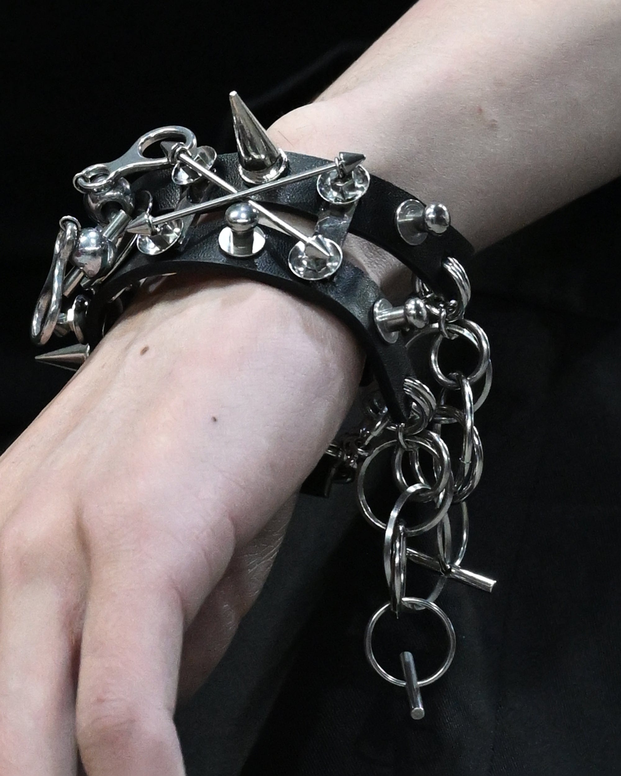ILLUSORY Modern Hunter Adjustable Chain Rivet PU Bracelet, premium urban and streetwear designers apparel on PROJECTISR.com, ILLUSORY