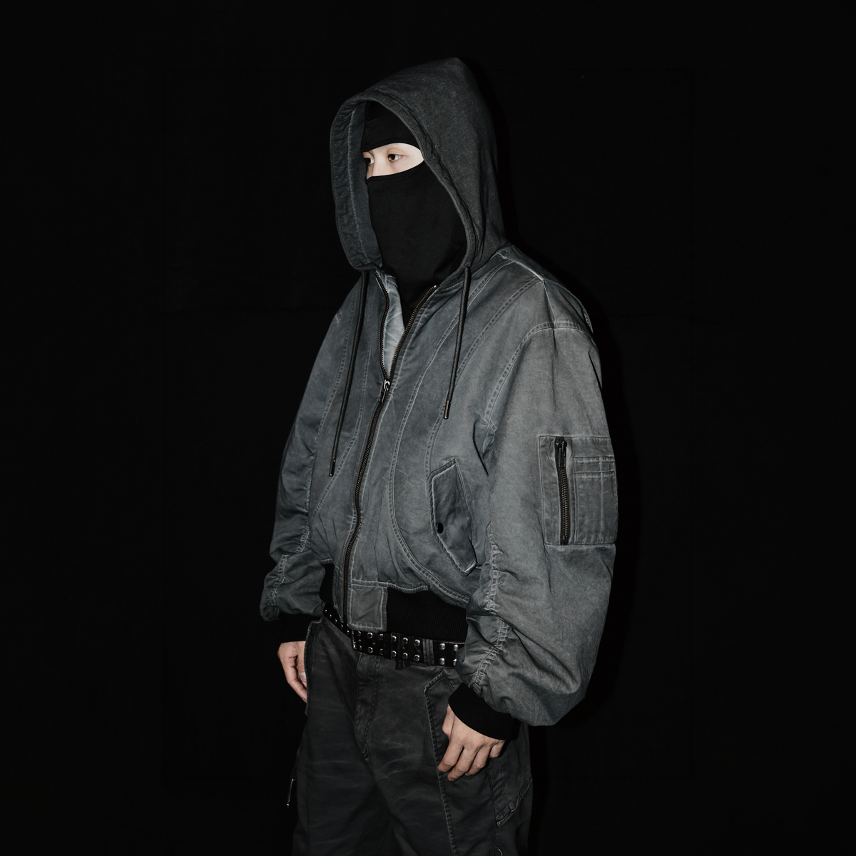 AVINMADE Washed Stitch Hooded Bomber Jacket