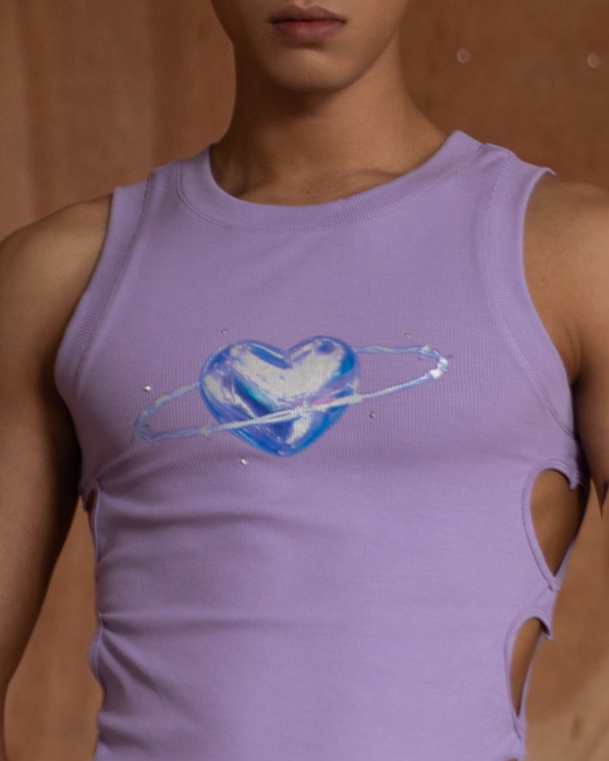 CLP Metallic Heart Slim Hollowed Tank Top Purple, premium urban and streetwear designers apparel on PROJECTISR.com, CLP