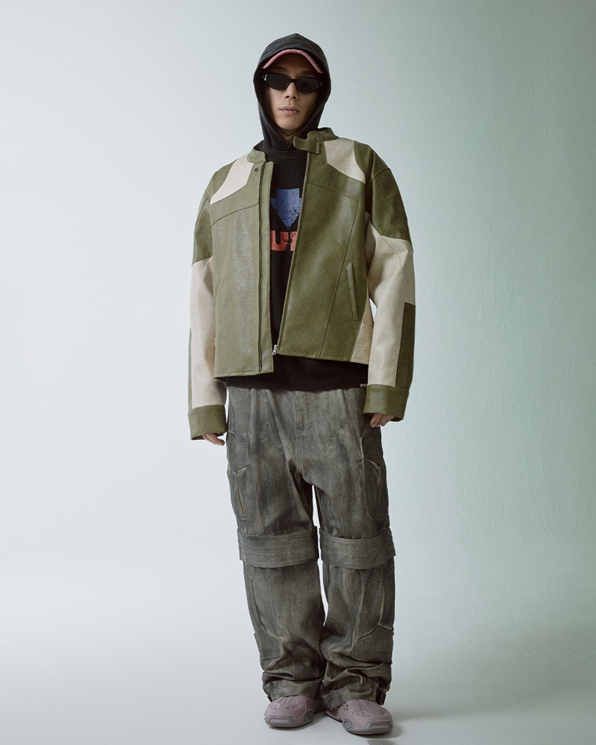 F2CE Modern Deconstructed Faux Leather Biker Jacket, premium urban and streetwear designers apparel on PROJECTISR.com, F2CE