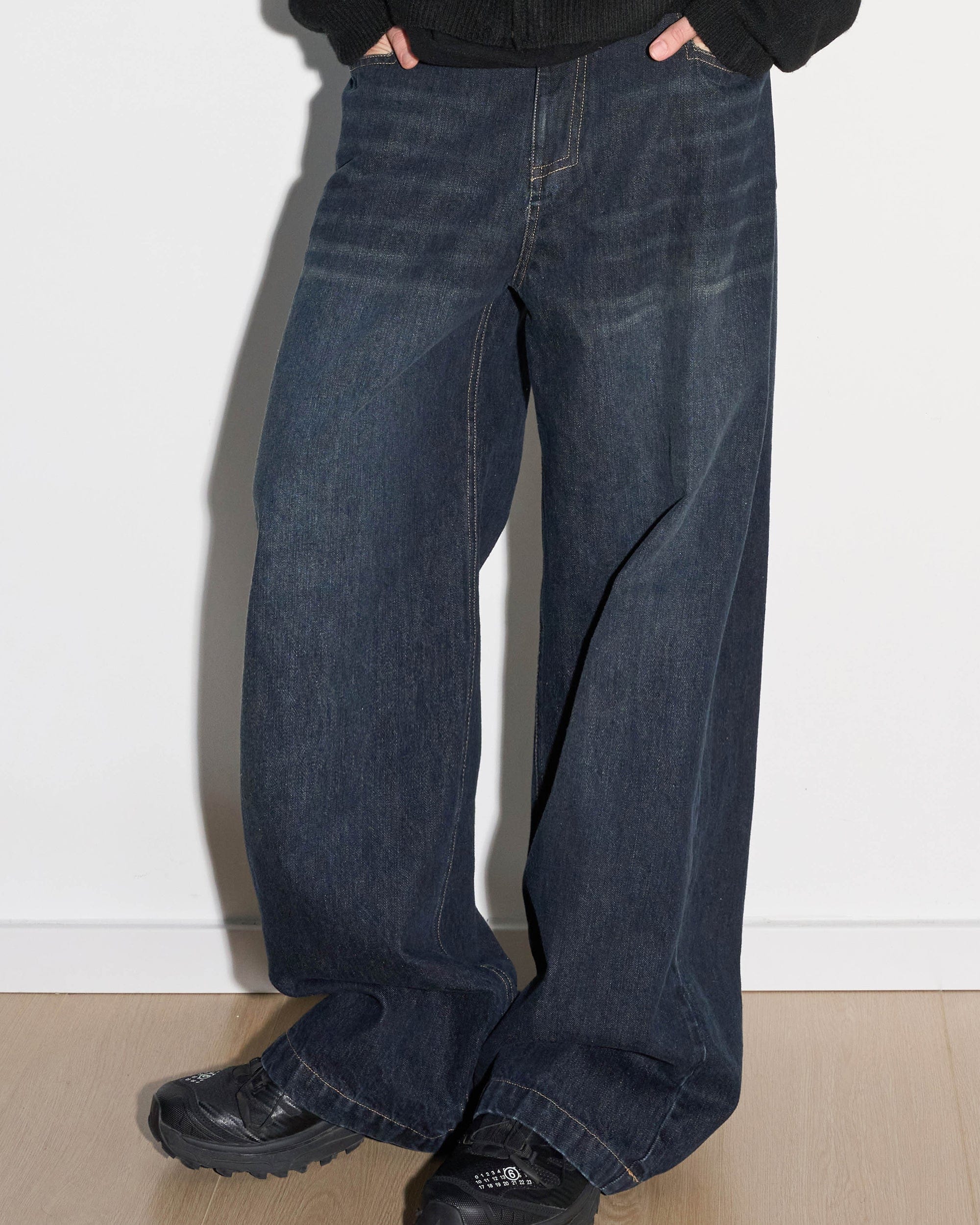 49PERCENT Modern Washed Rivet Straight-Leg Jeans, premium urban and streetwear designers apparel on PROJECTISR.com, 49PERCENT