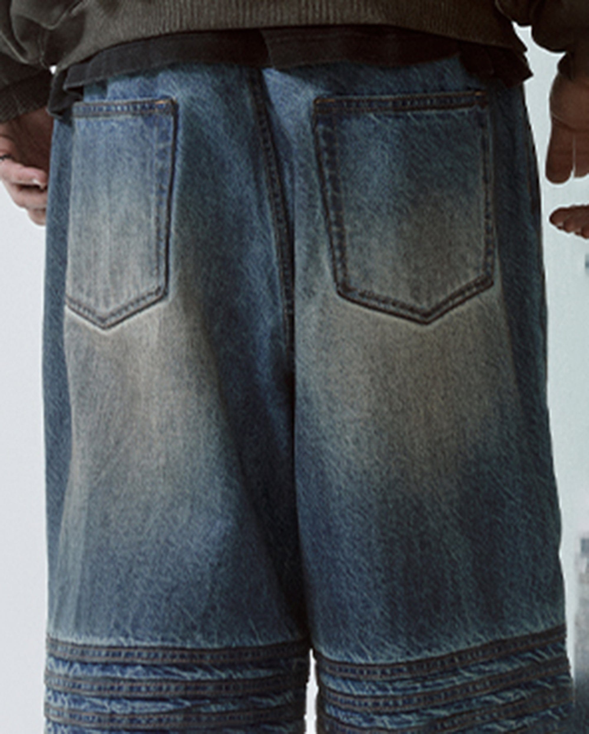 F2CE Retro Crinkled-Knee Washed Pants, premium urban and streetwear designers apparel on PROJECTISR.com, F2CE