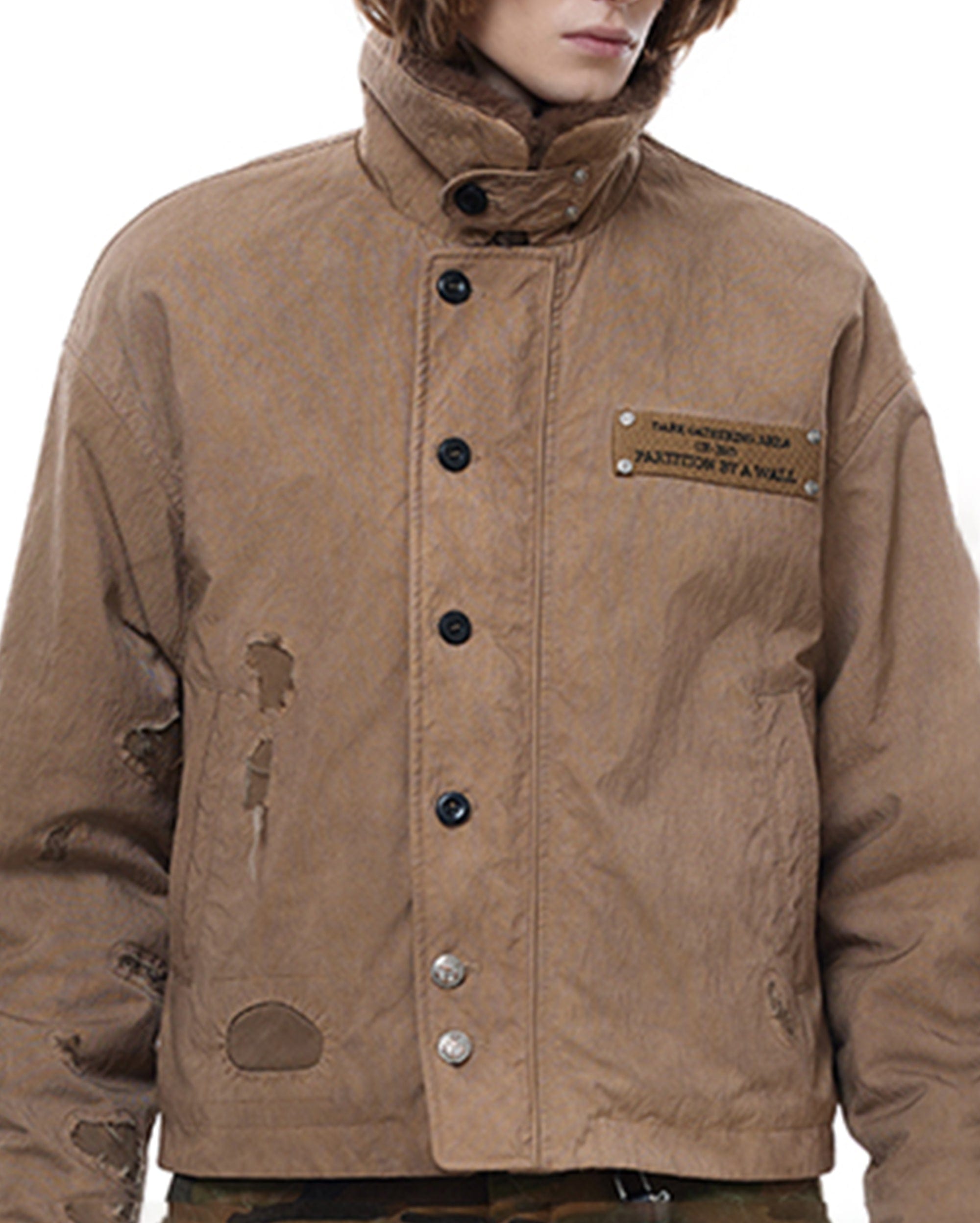 FACEONLAB Distressed Reversible Fuzzy N1 Military Jacket Khaki, premium urban and streetwear designers apparel on PROJECTISR.com, FACEONLAB