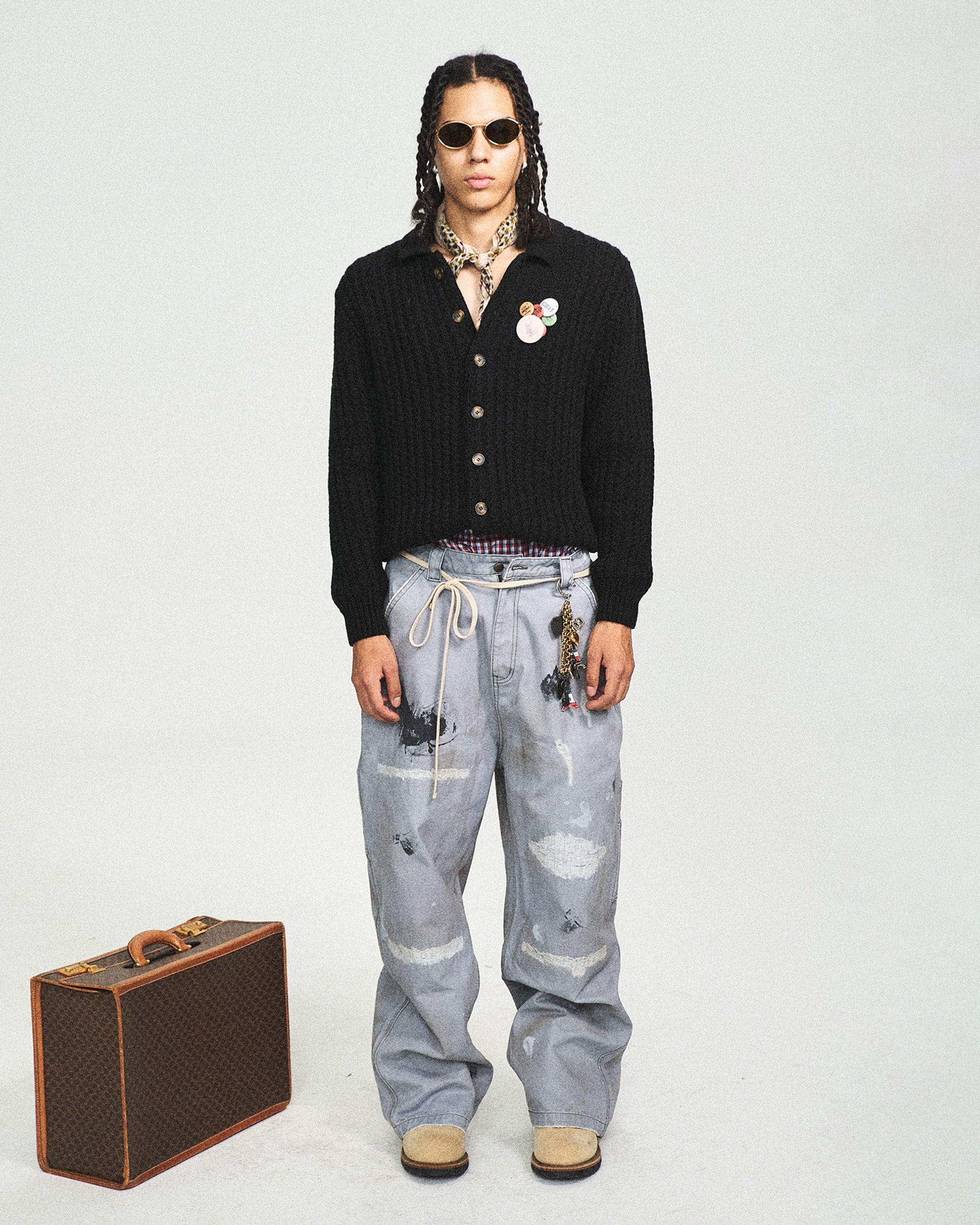 STEEPC Distressed Spliced Wide-Leg Pant, premium urban and streetwear designers apparel on PROJECTISR.com, STEEPC