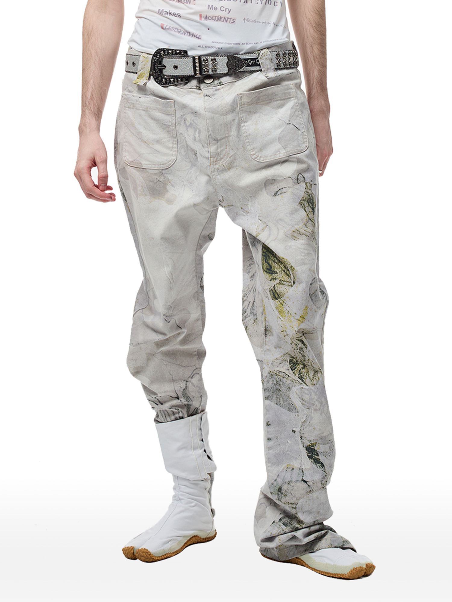 CYCYCY Floral Lace Full-Print Flared Jeans