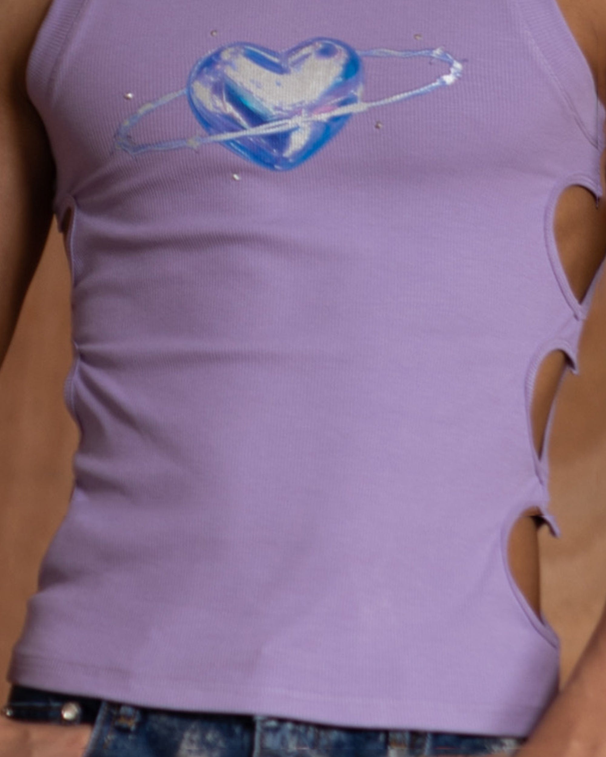 CLP Metallic Heart Slim Hollowed Tank Top Purple, premium urban and streetwear designers apparel on PROJECTISR.com, CLP