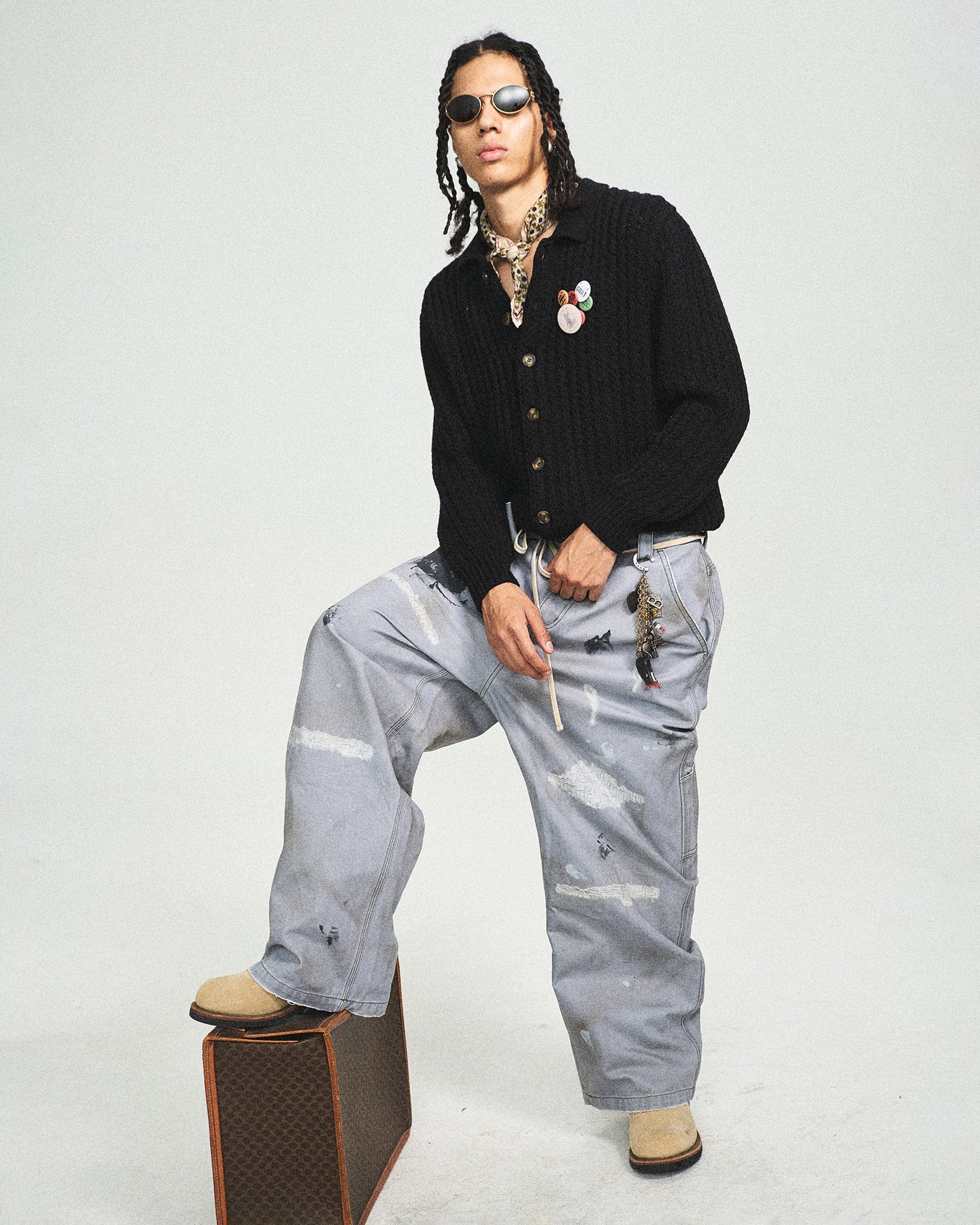 STEEPC Distressed Spliced Wide-Leg Pant, premium urban and streetwear designers apparel on PROJECTISR.com, STEEPC