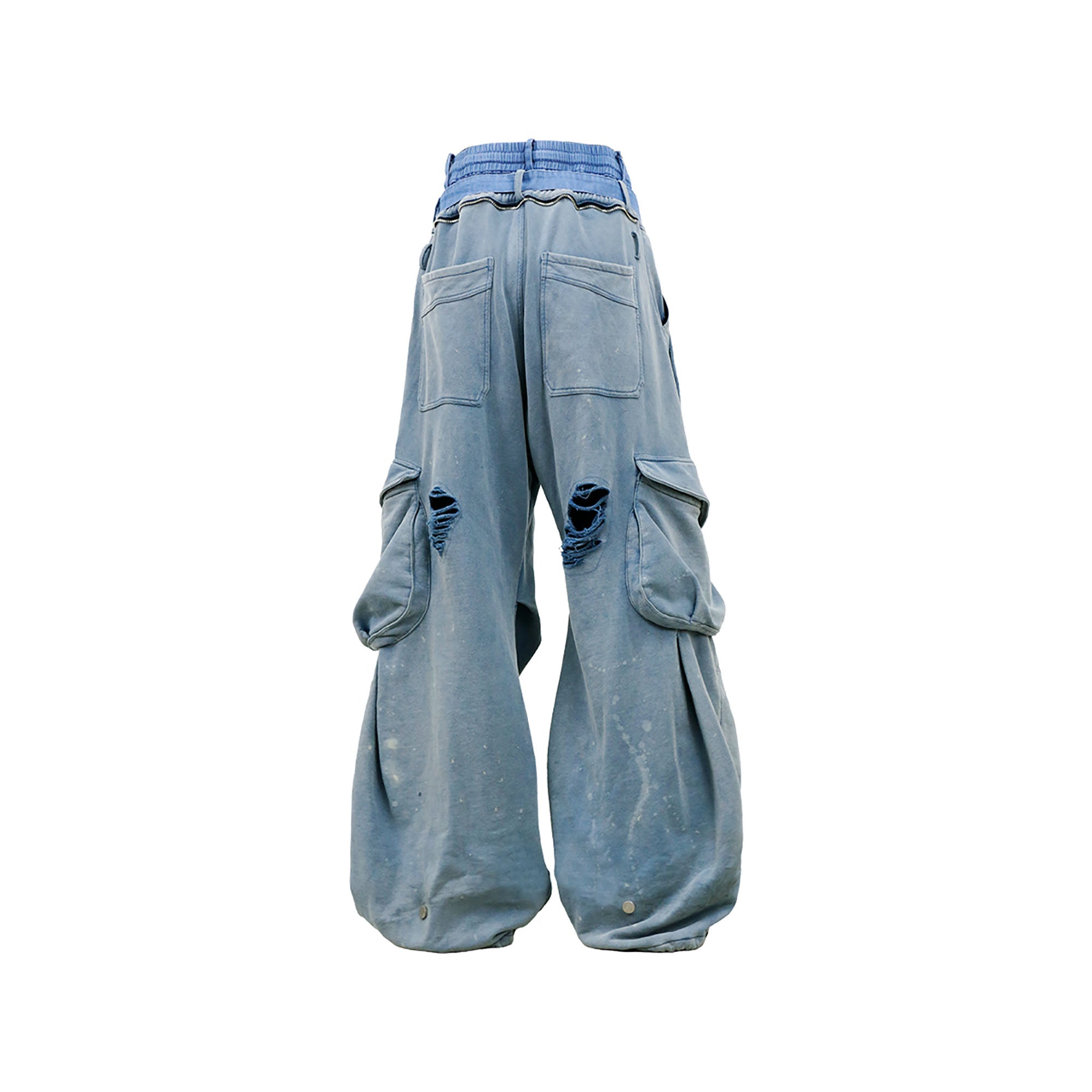 RELABEL Distressed Splatter Double-Waist Cargo Pants, premium urban and streetwear designers apparel on PROJECTISR.com, RELABEL