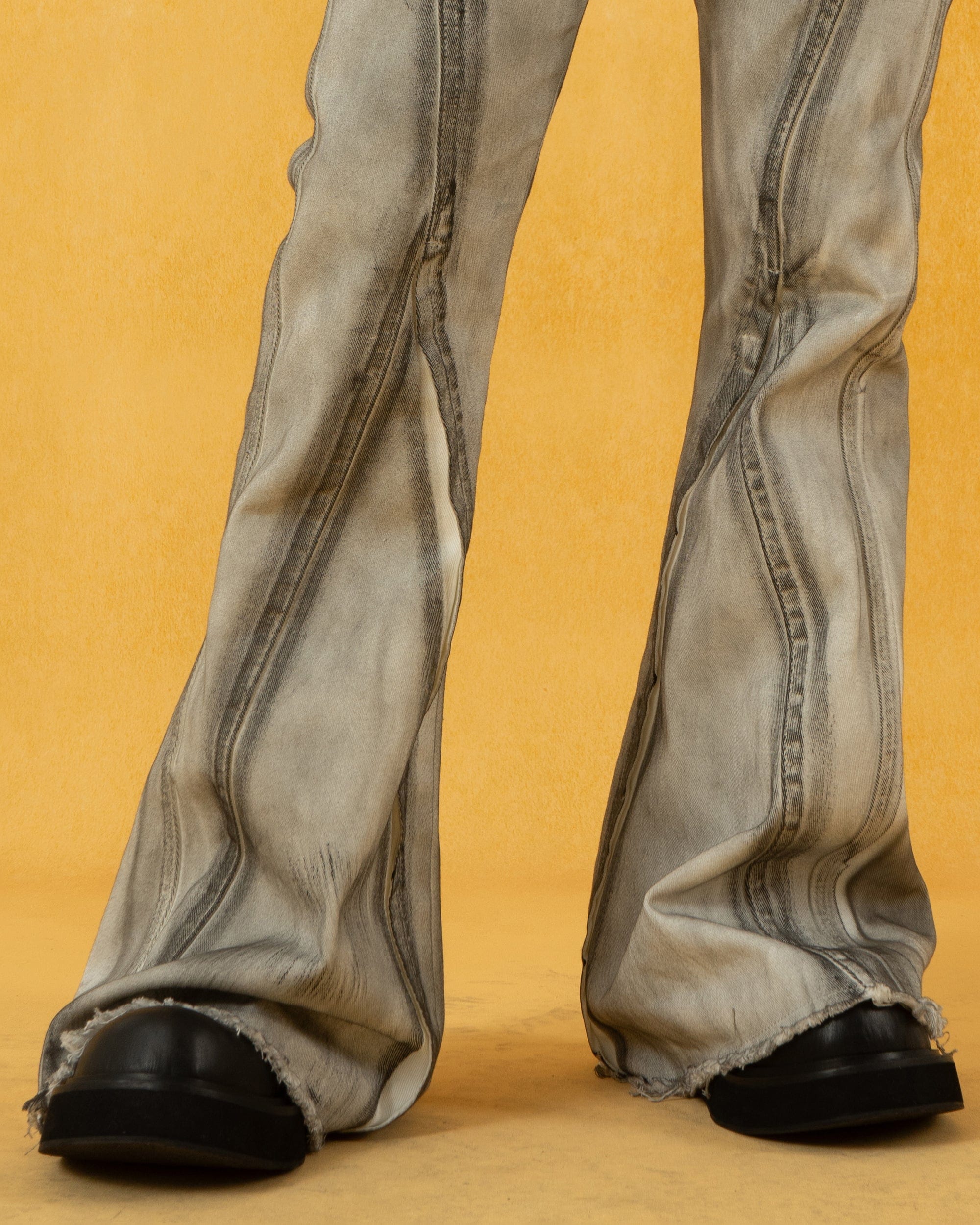 CLP Spliced Distressed Raw Edge Flared Jeans, premium urban and streetwear designers apparel on PROJECTISR.com, CLP