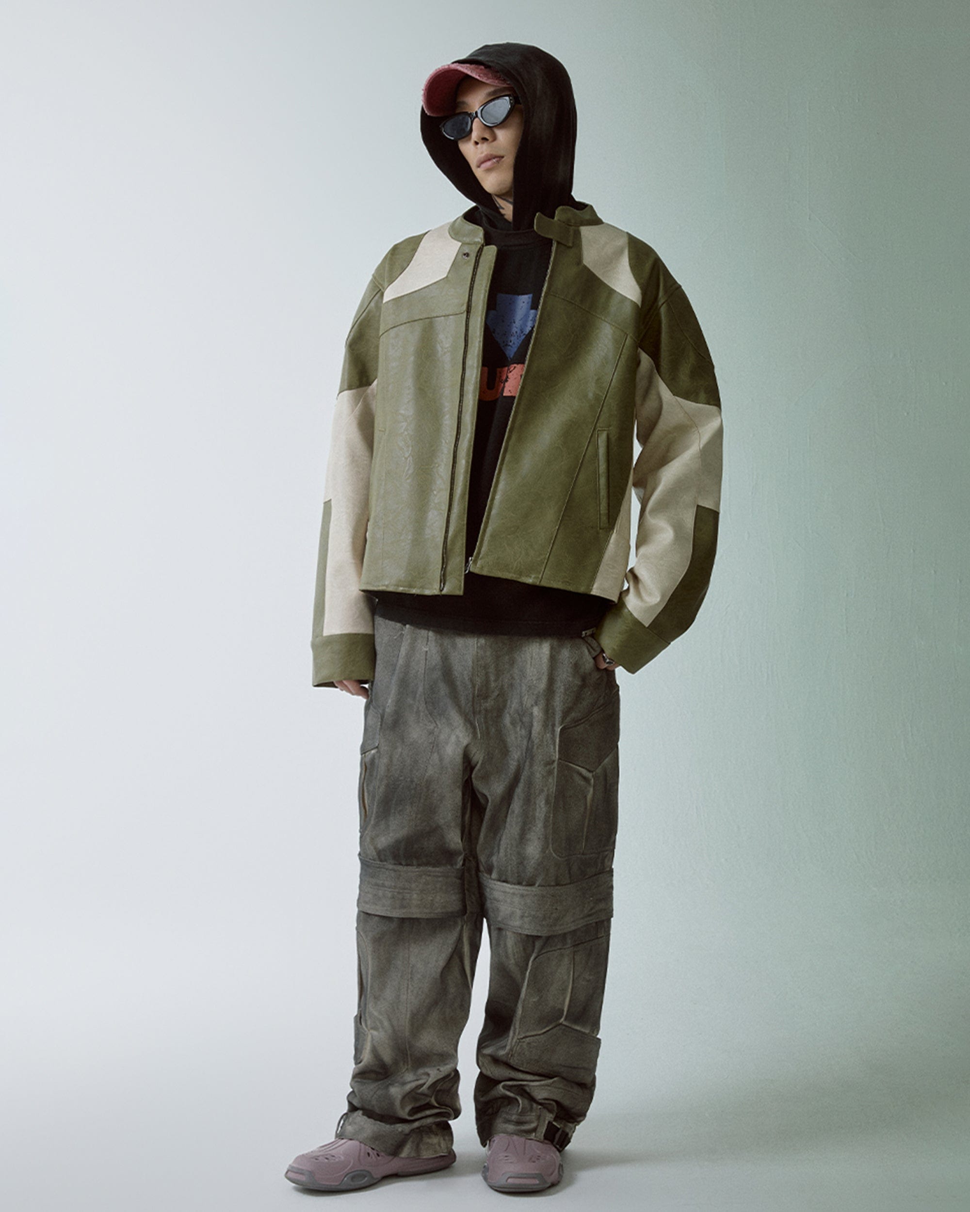 F2CE Modern Deconstructed Faux Leather Biker Jacket, premium urban and streetwear designers apparel on PROJECTISR.com, F2CE