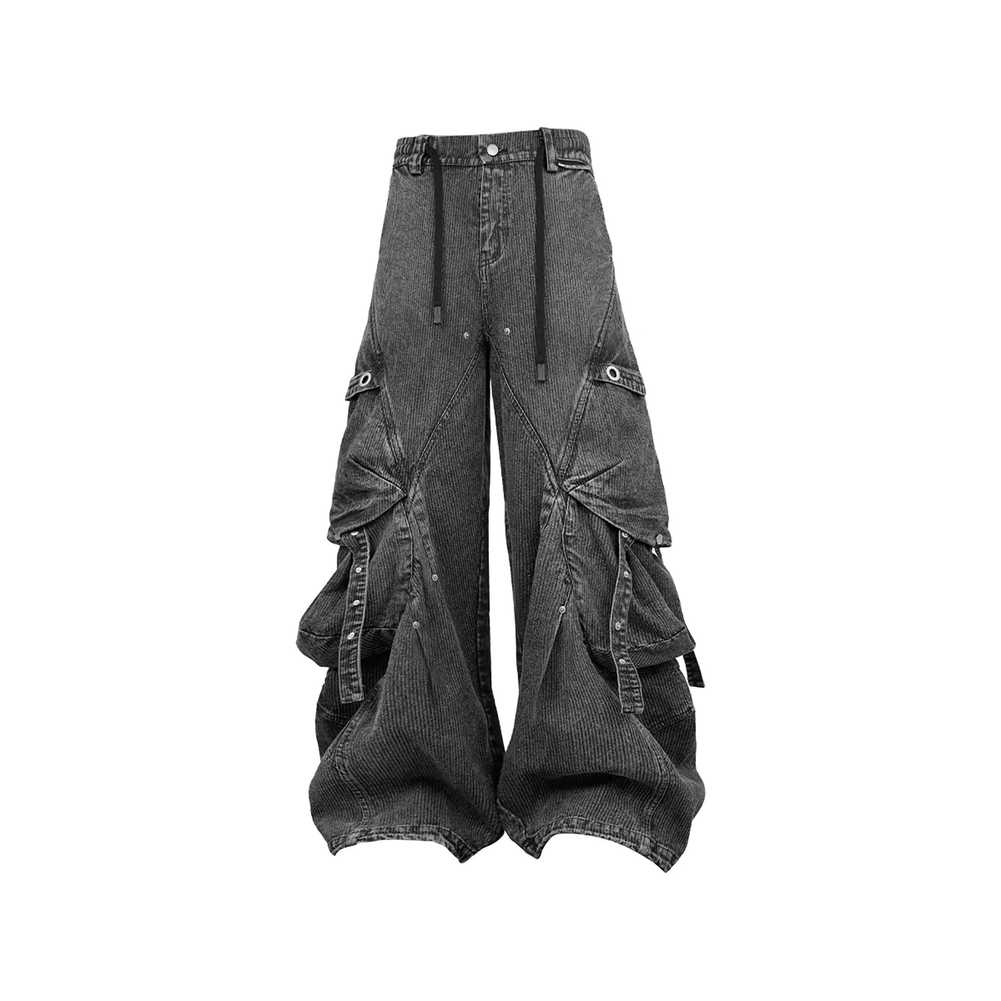 RELABEL Washed Paneled Strap Oversized Cargo Jeans Black, premium urban and streetwear designers apparel on PROJECTISR.com, RELABEL